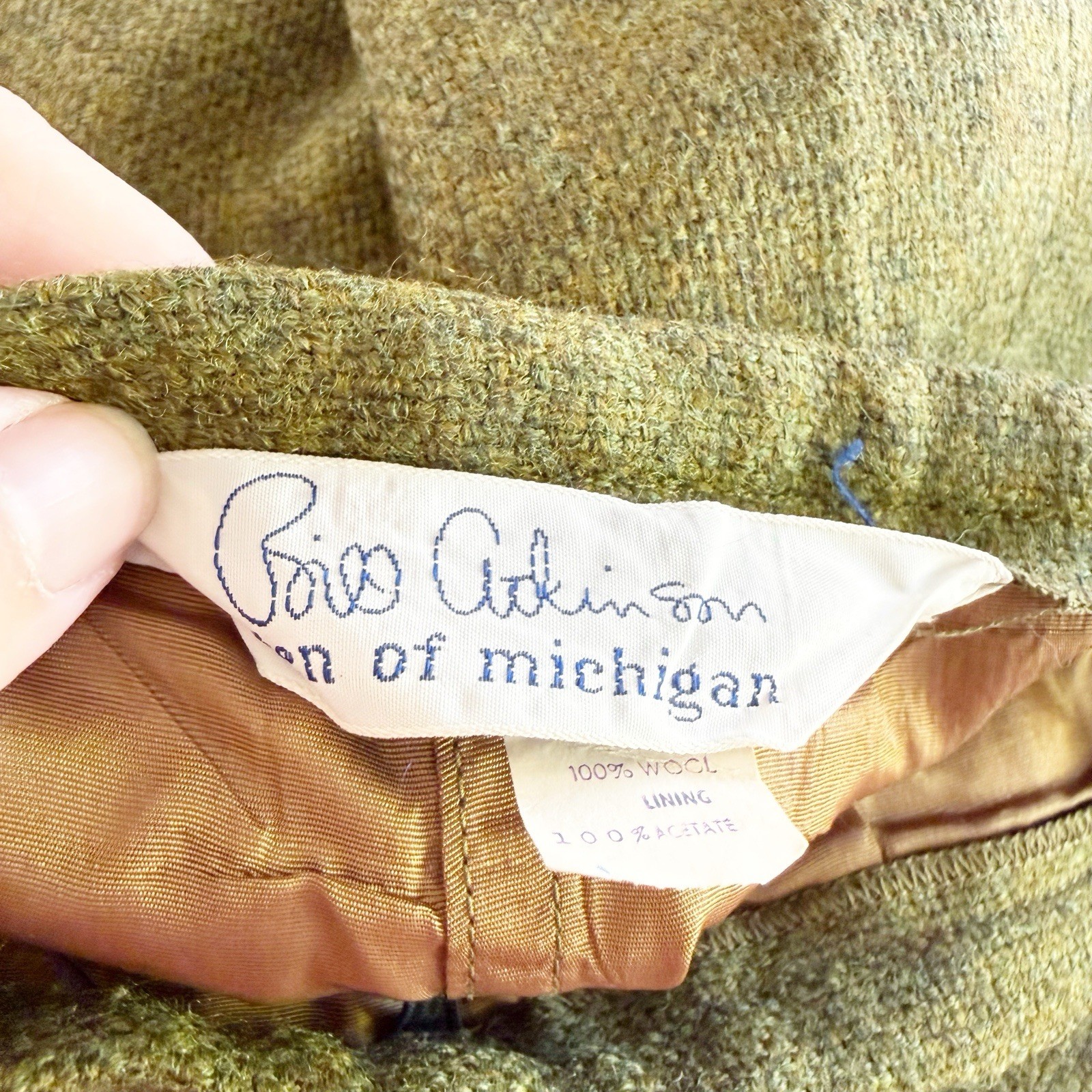 Vintage Women 60s 100% Wool High Rise Pants Classic Office Career Timeless Green