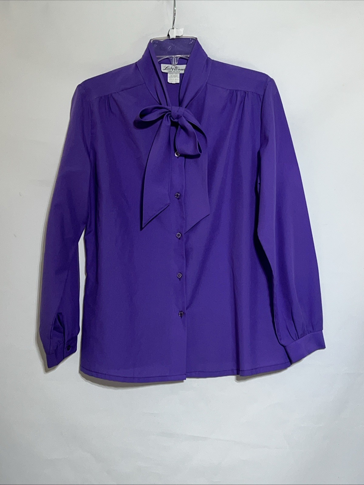 Vintage 70’s Lucky Winner Blouse Pussy Bow Purple Size 16 Business Casual