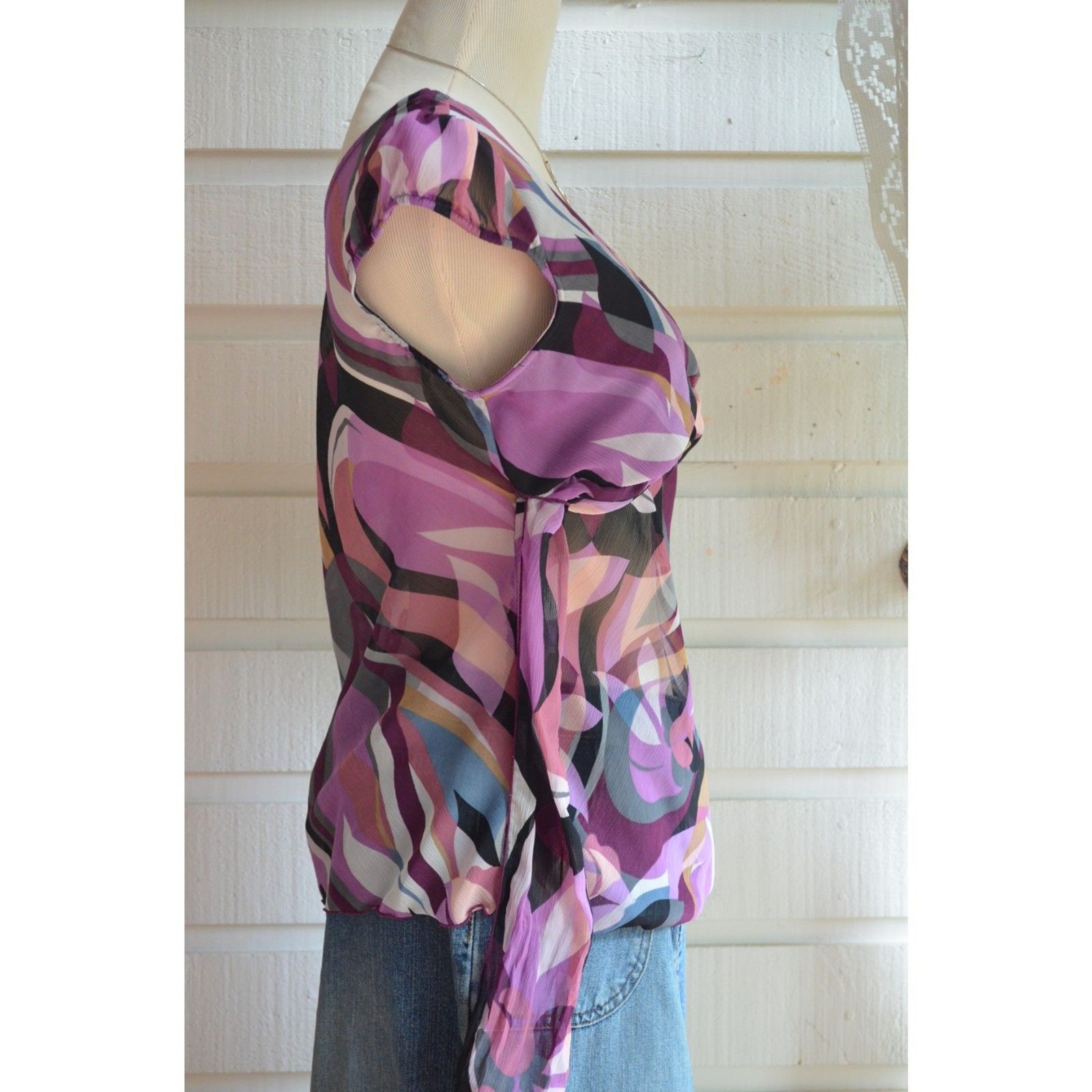 Vintage Y2K Iz Byer California Top Purple Abstract Print- M