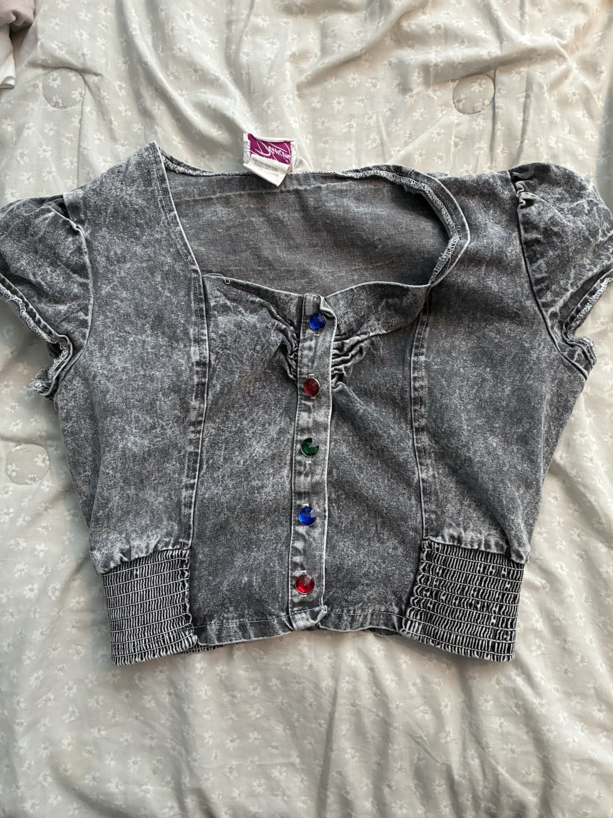 VINTAGE DIRTY DANCING 80S ACID WASH DENIM TOP CROPPED WOMENS SIZE MEDIUM