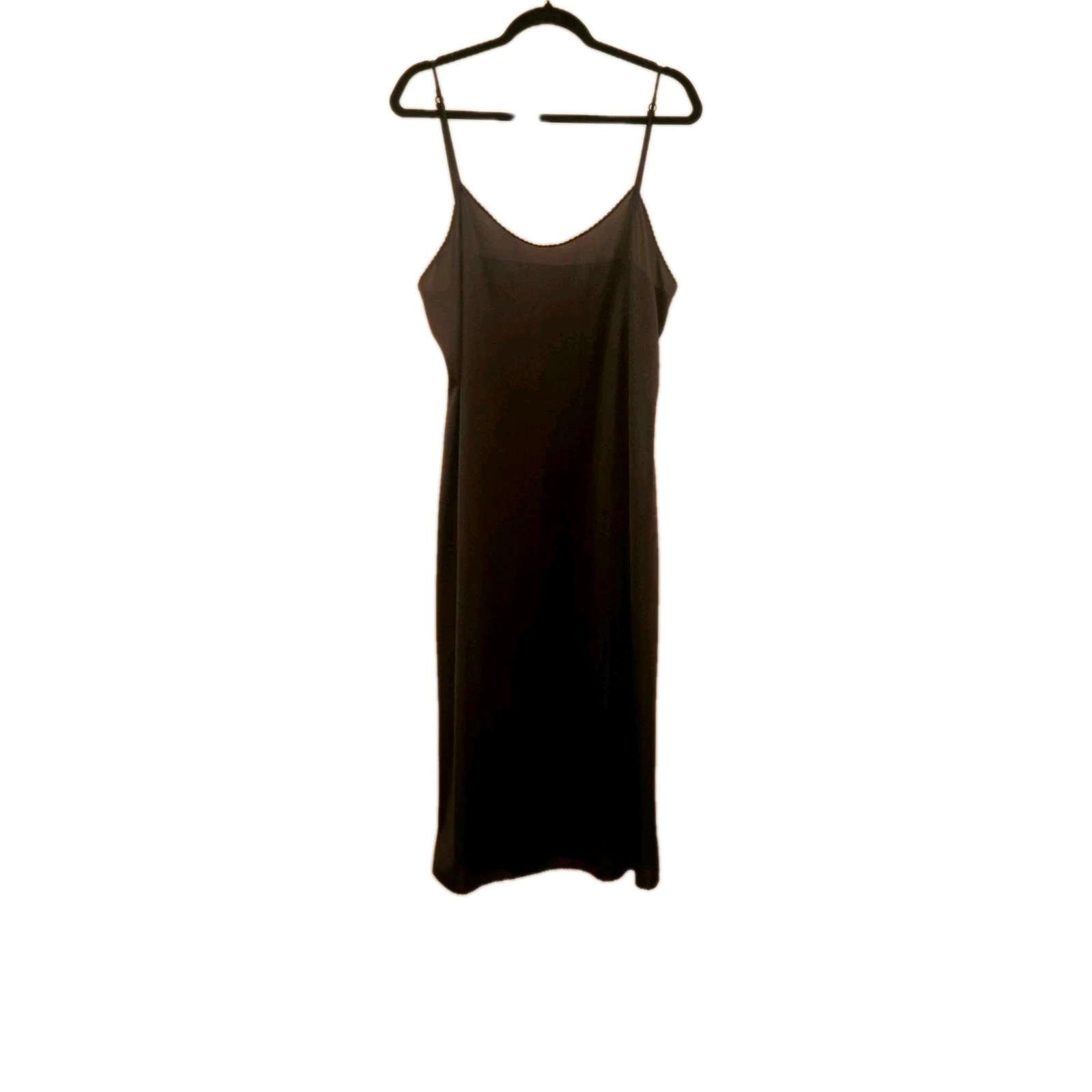 Vtg Vassarette Full Slip Maxi Black Night Gown Sexy Scallop Adjust 38″Bust 40″L