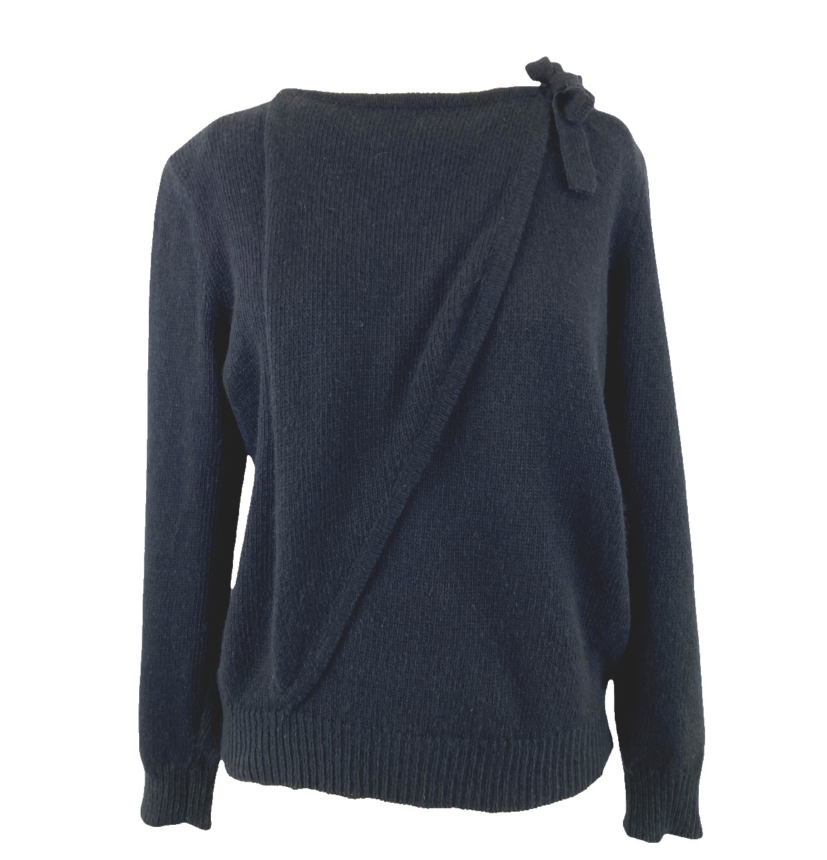 VTG 70s Bill Blass Sweater Women’s M Black Silk Angora Wool Knit Shoulder Bow