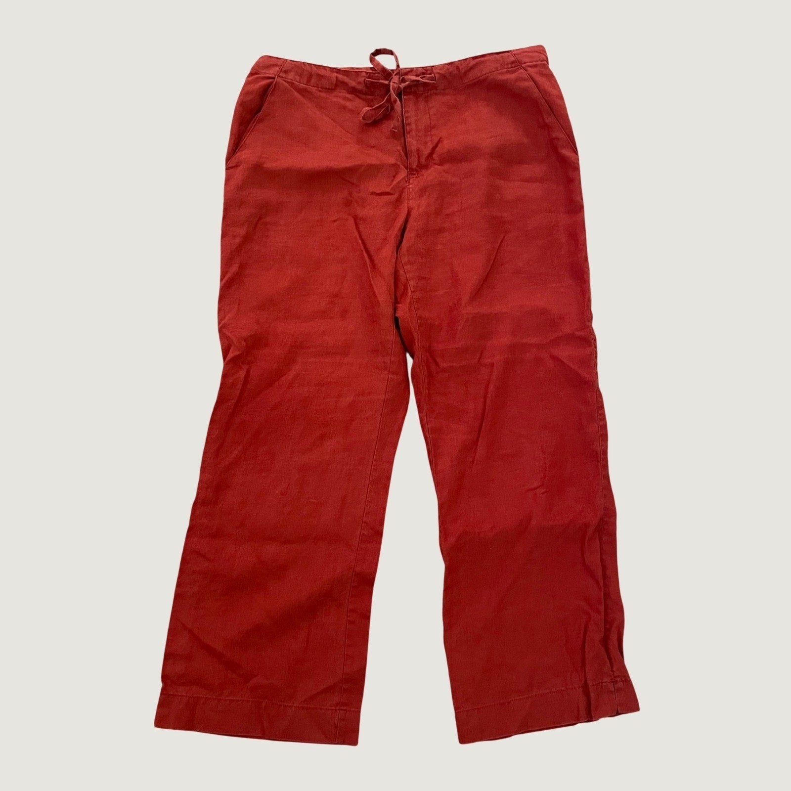 Vtg Y2K 100% Linen Crop Pants Burnt Orange Wide Leg Old Navy Boho Travel Beach