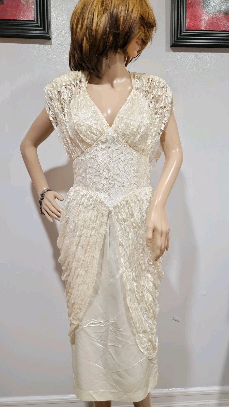 A La Carte California Women’s FITS MODERN SMALL Vintage Dress Ivory Beaded #AA