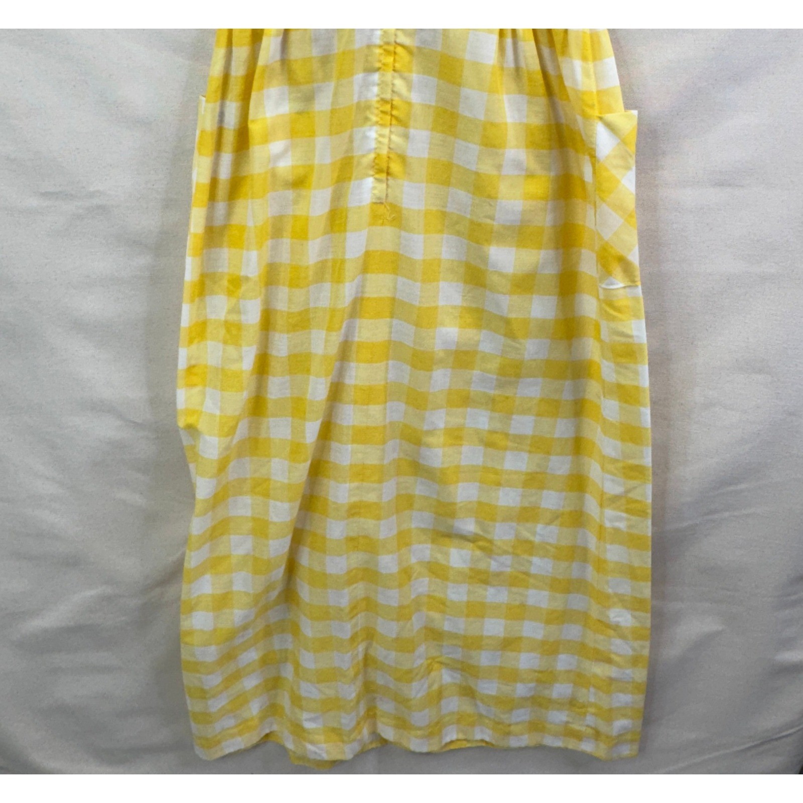 Vintage Gingham Maxi Dress Size 9-10 Yellow Plaid Sleeveless Cottagecore Retro