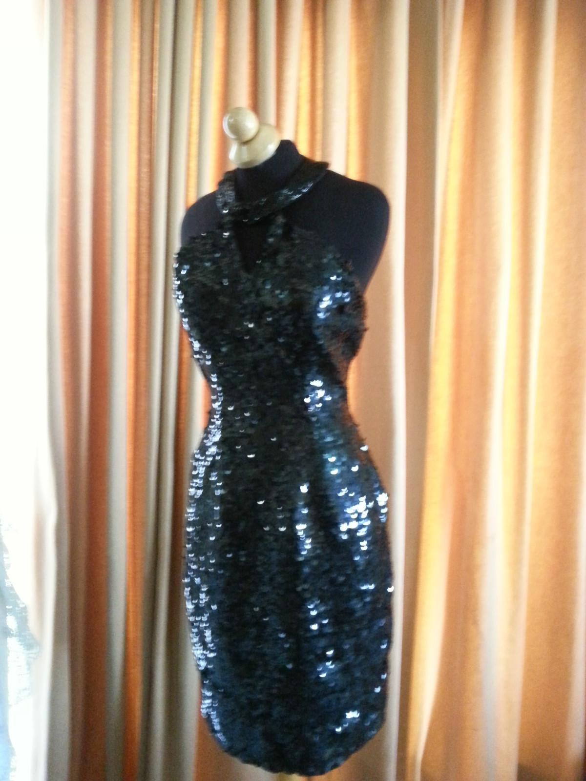 VTG 80S SEQUIN SHO MAX ORIGINALS black trophy PARTY COCKTAIL MINI DRESS SZ S