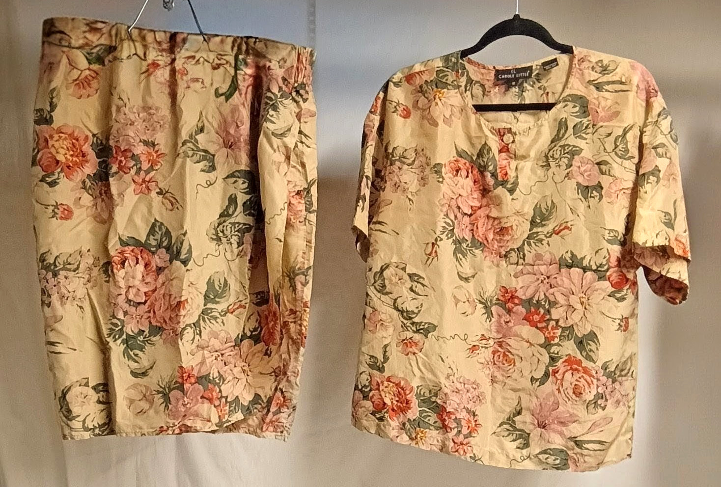 Vtg 100% Silk Floral Skirt Set Cottagecore Grandma Chic Matching Carole Little