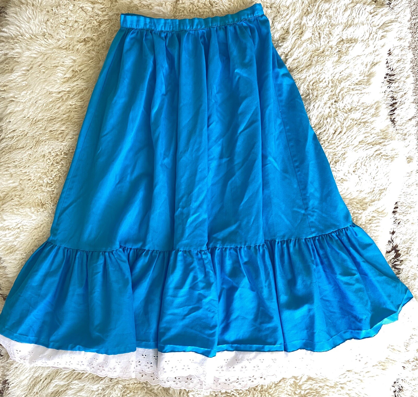Vtg 70s Calico Turquoise Blue Maxi Skirt Prairie Cottagecore Boho Prairie 27.5