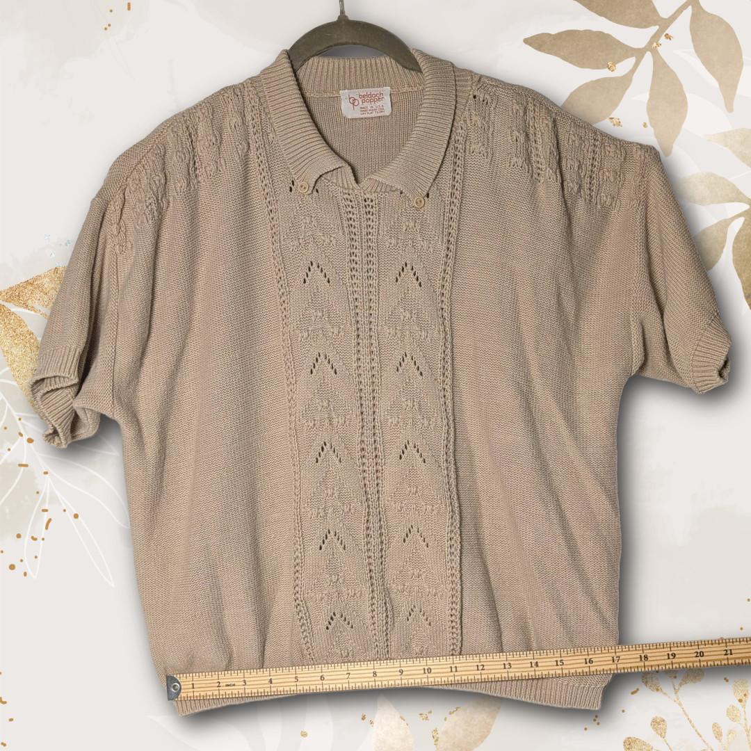 Beldoch Popper late 70s Vintage Knit Pointelle Chevron Pattern Polo