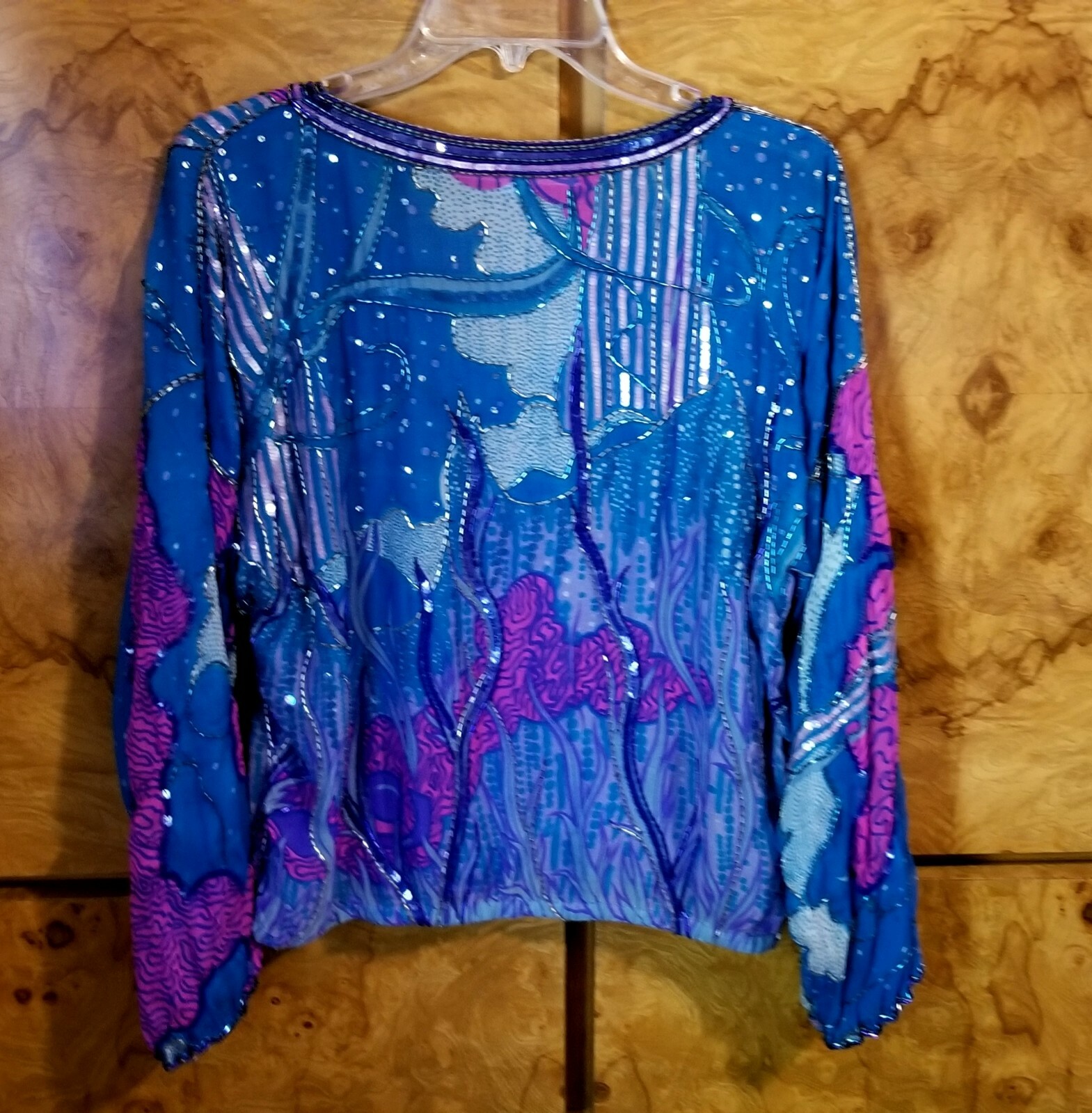VTG. WOMEN’S JUDITH ANN CREATIONS SILK TOP W/BEADING & SEQUINS ~ SMALL