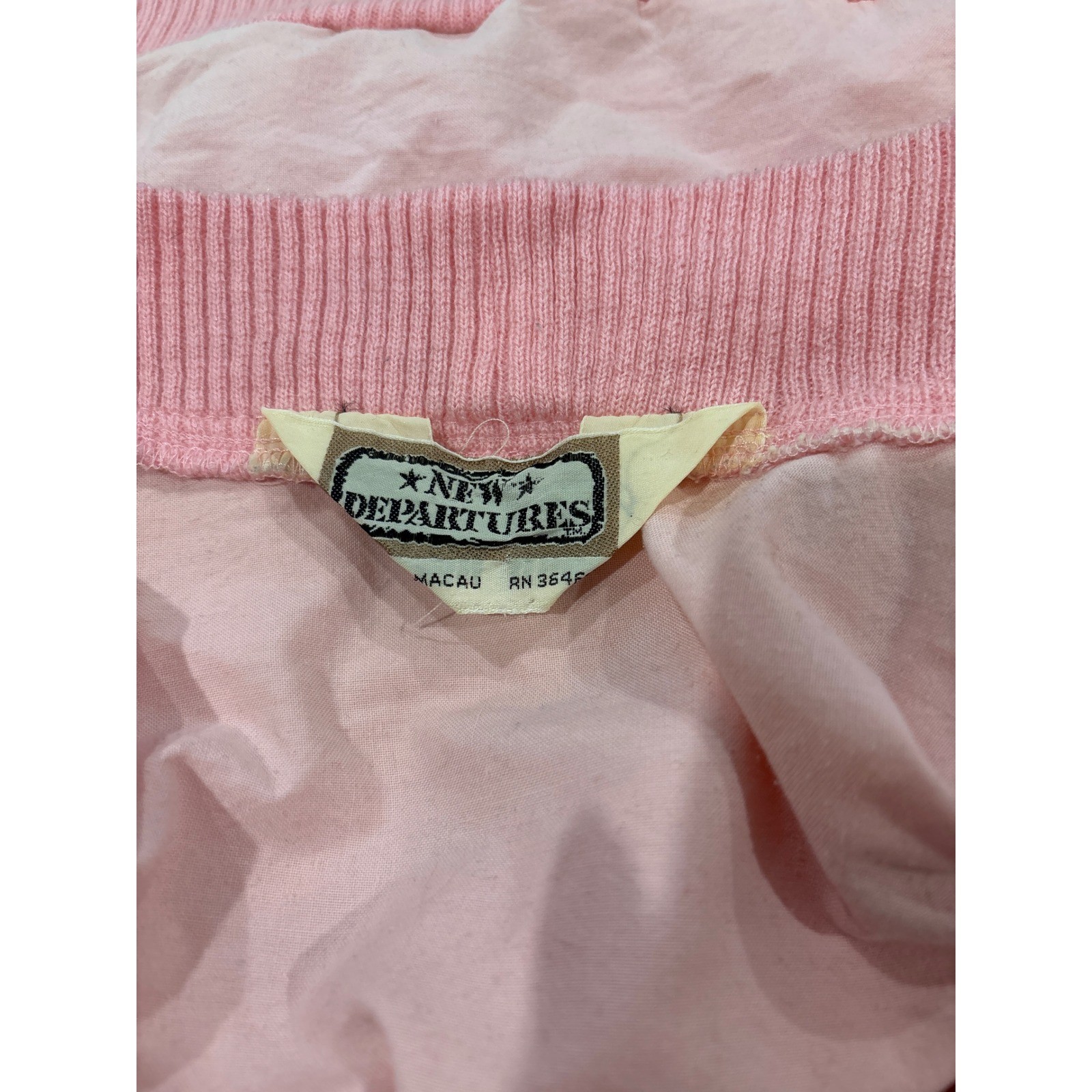 Vintage New Departures Pink Mixed Media Bomber Cardigan Jacket Macau RN 36461