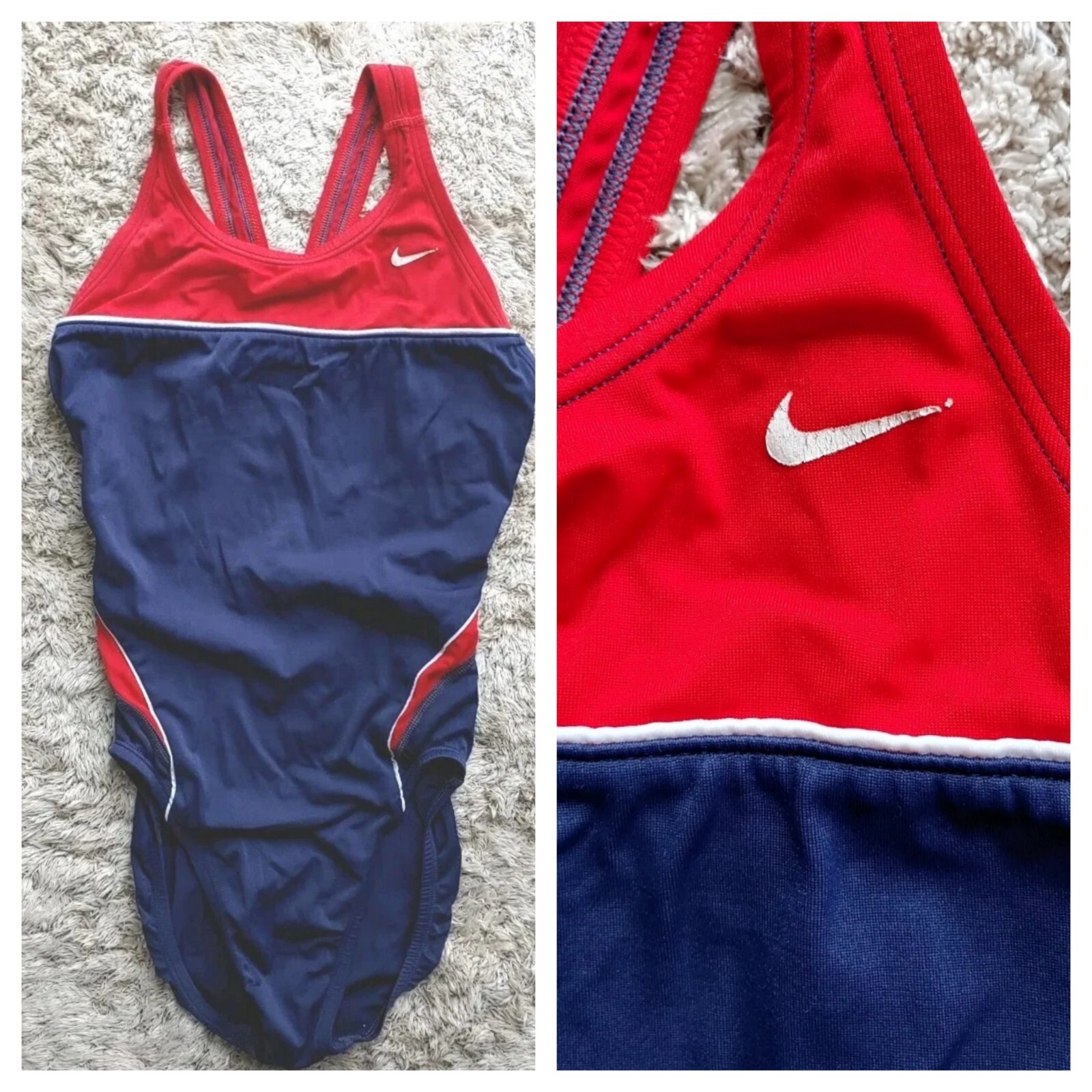 Vintage Nike Red, White and Blue One-Piece Swimsuit Size 6