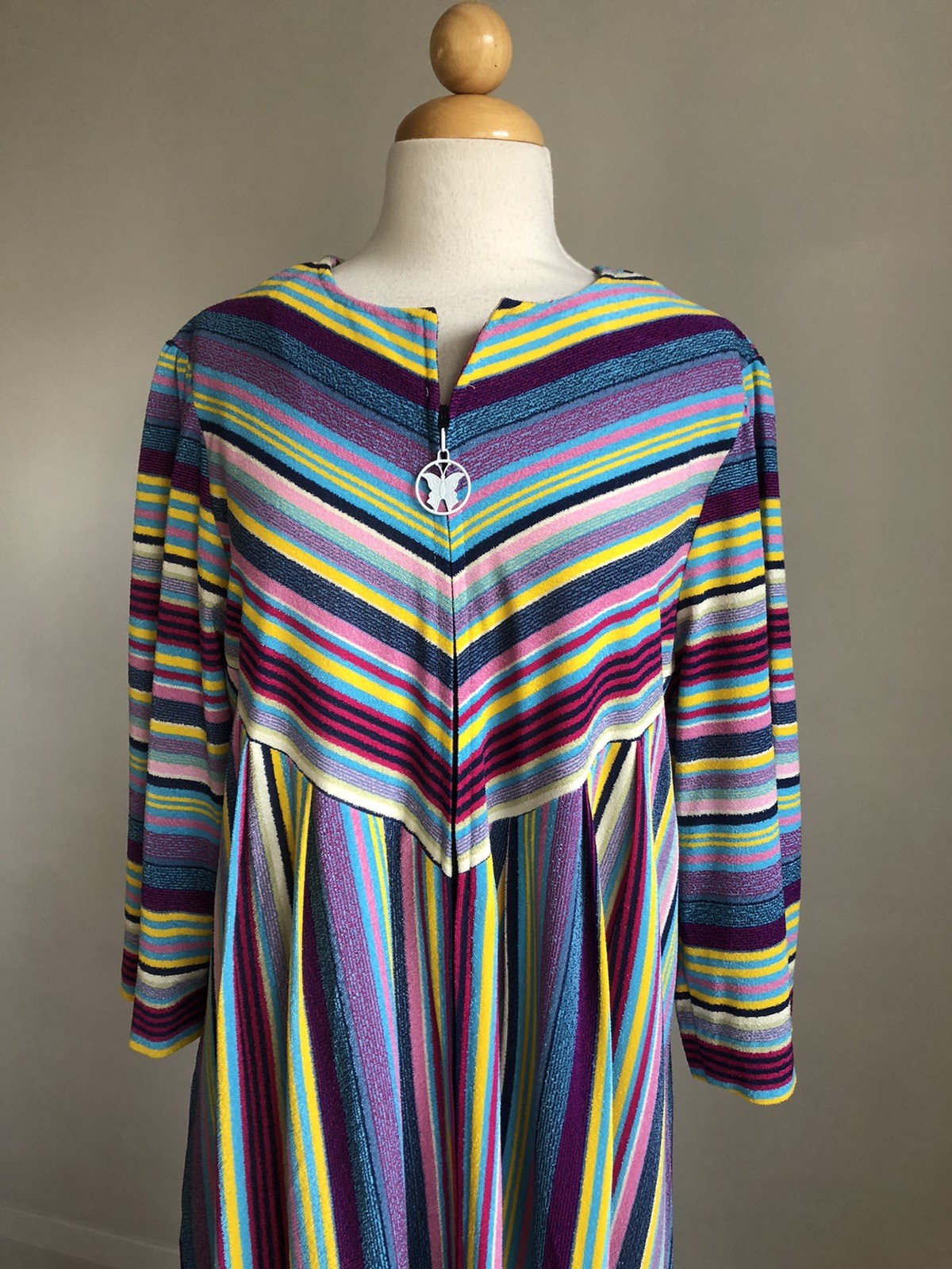 STUNNING VTG NWOT DELA-ANN Loungewear Striped Terrycloth Housedress Caftan M/L