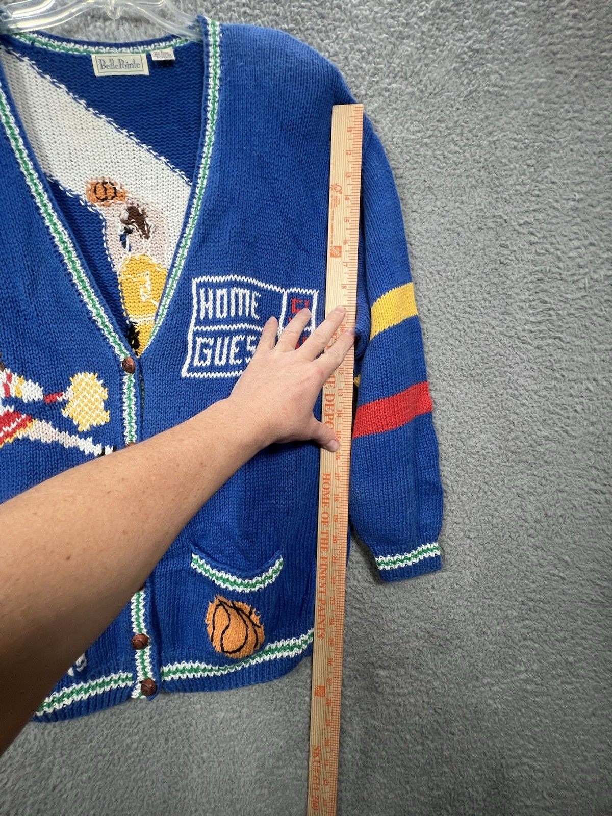 Vtg Belle Pointe Sz Large Basketball Cheer Cardigan Grandma Sweater Teacher