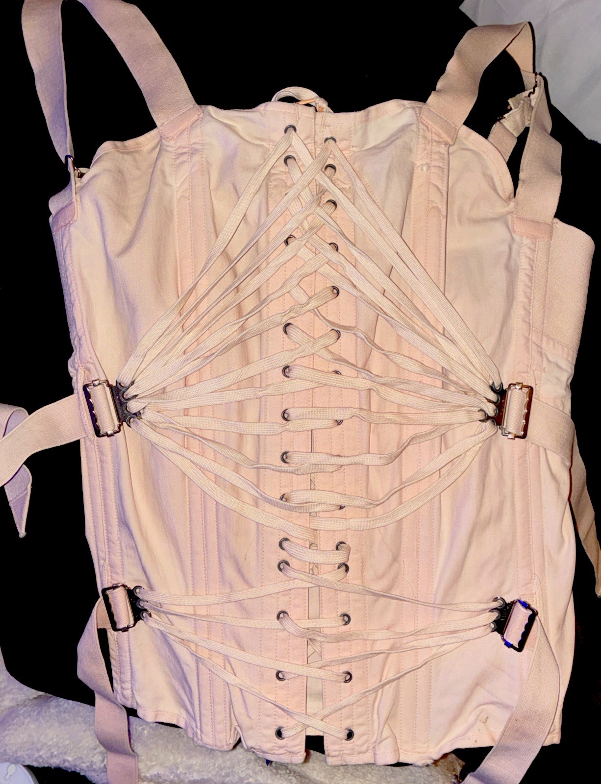 Antique Vintage Fan Lacing 1930’s CAMP Girdle Corset, Pink Peach