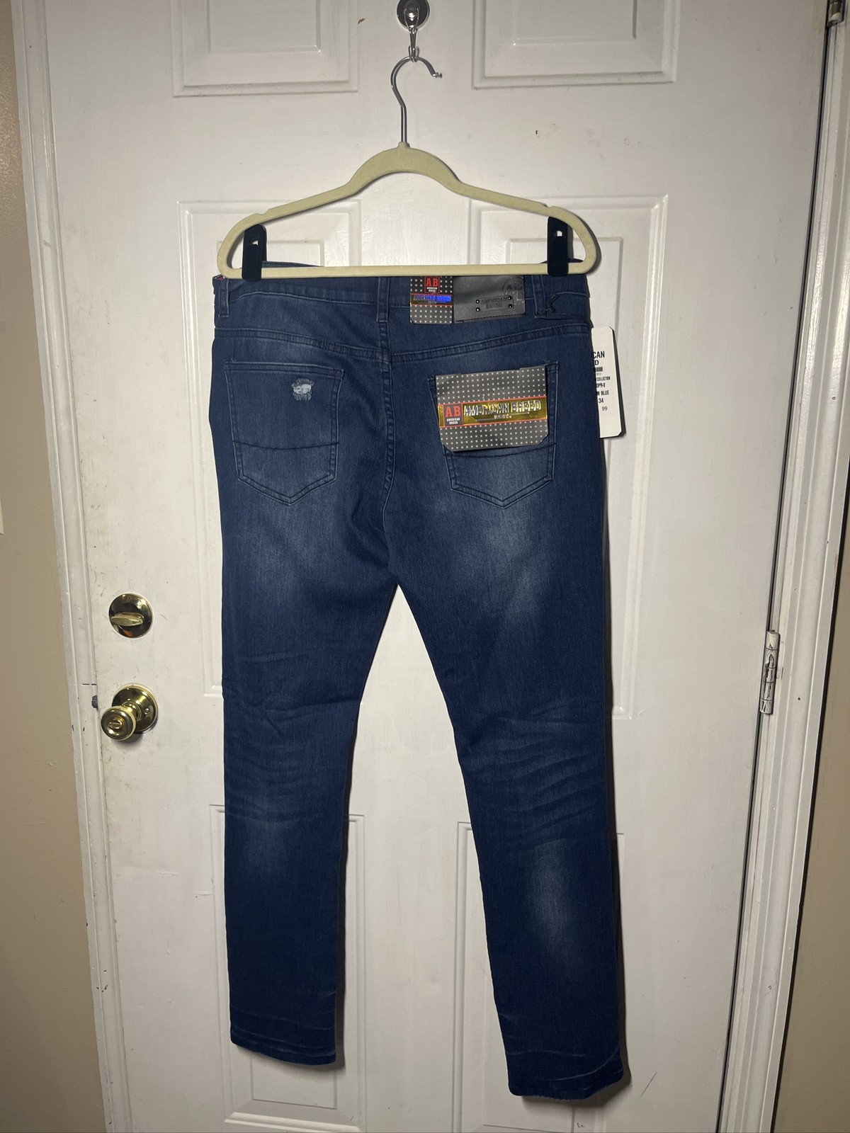 American Breed Men’s Distressed Jeans Dark Blue Stretch Slim Fit Sz 34