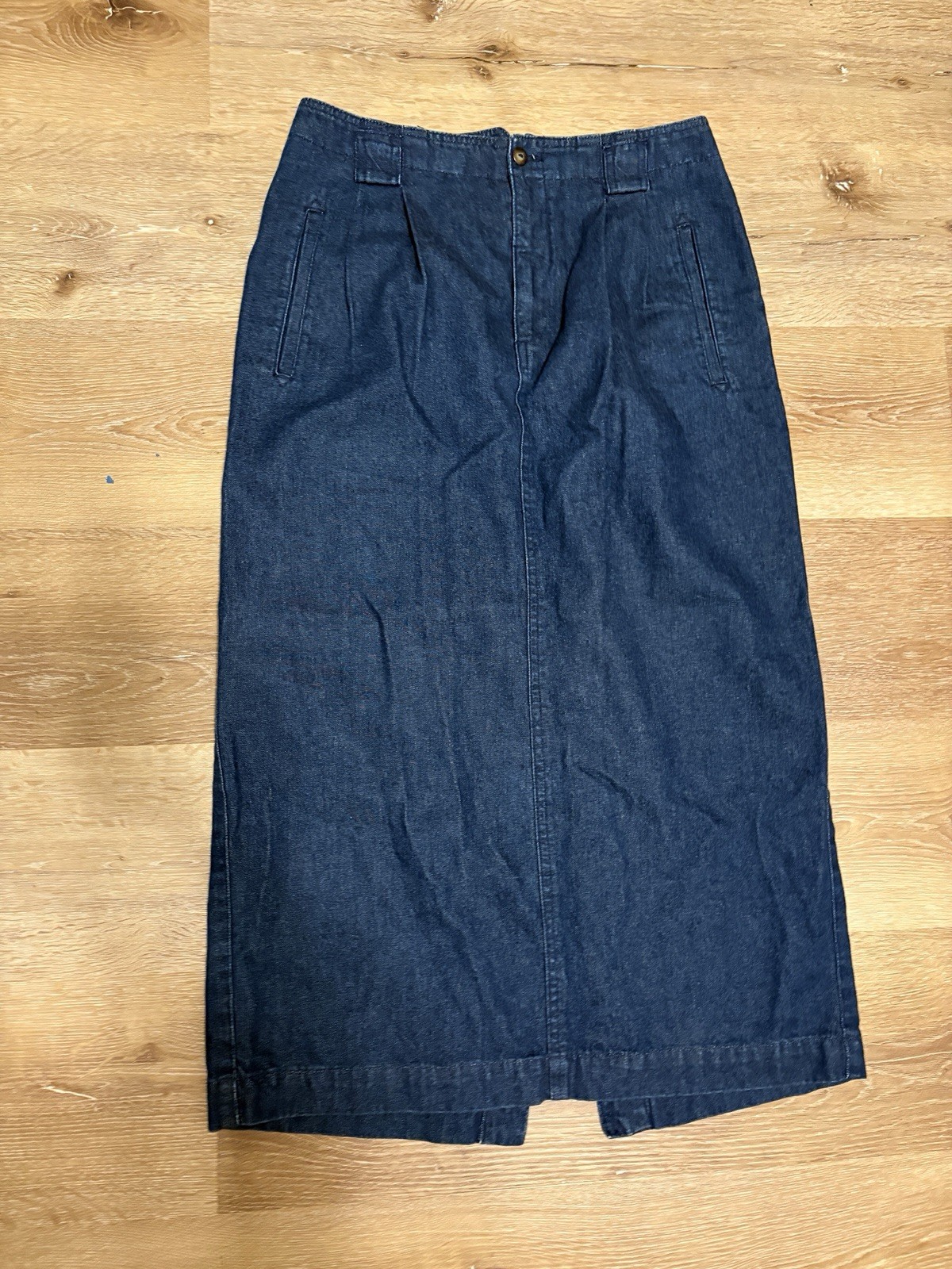 VTg Liz Sport Blue Jean Denim Pencil Skirt Pockets Pleats Highwaist Back-Slit
