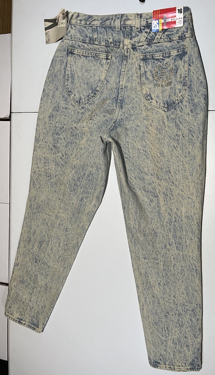 NEW VINTAGE 1989 PS Gitano ACID WASHED Women 16 32×30 Denim Blue Jeans USA MADE