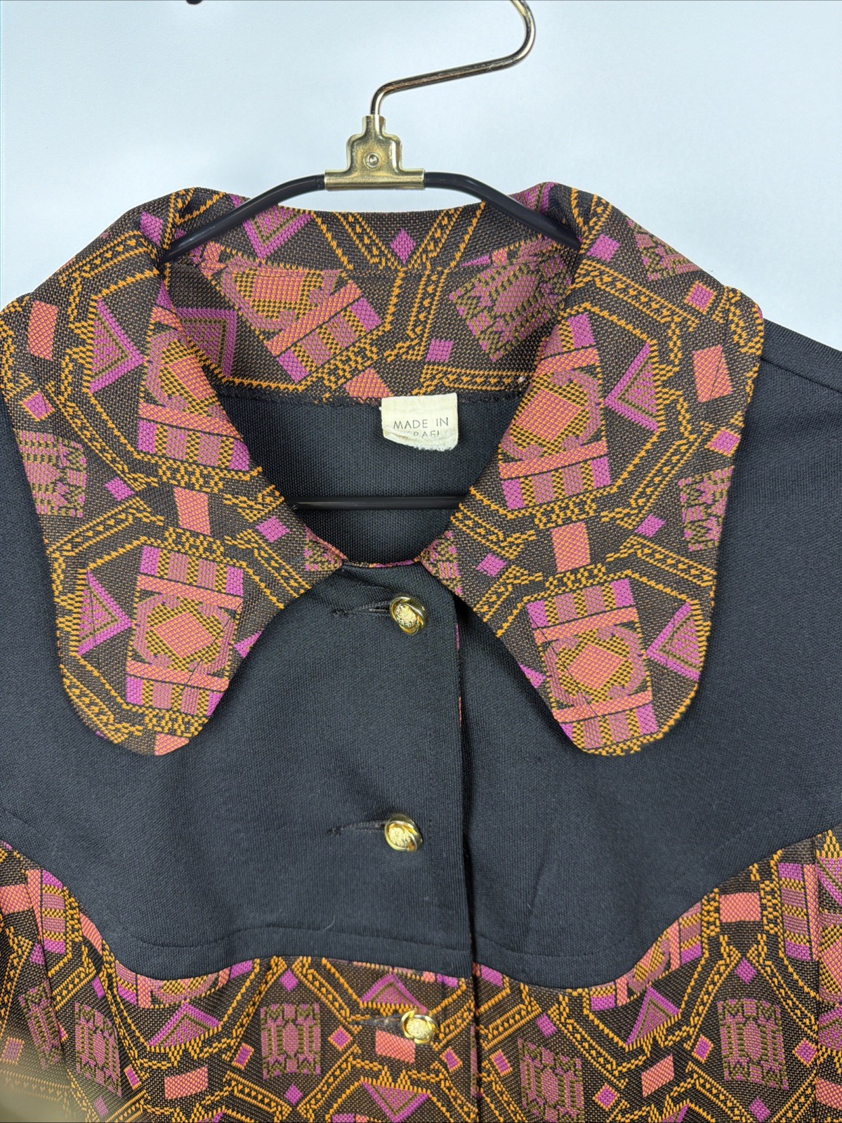 Vtg 70s BUTTERFLY COLLAR POLYESTER PSYCHEDELIC Beagle 38 (M) Pocket Gold Western