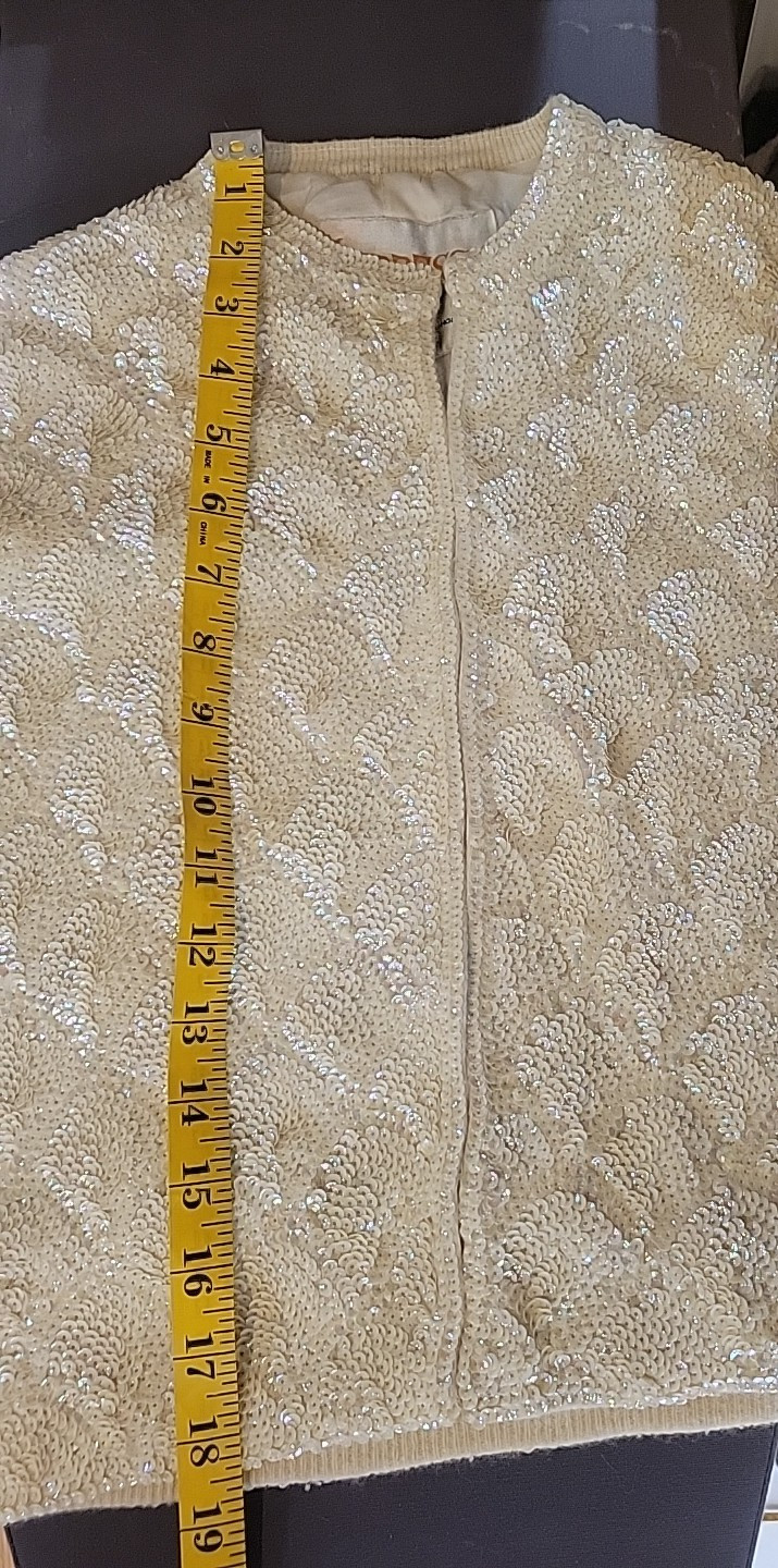 1960 Express Hong Kong Sequin Wool Cardigan Sweater Empress Hong Kong Rare VTG