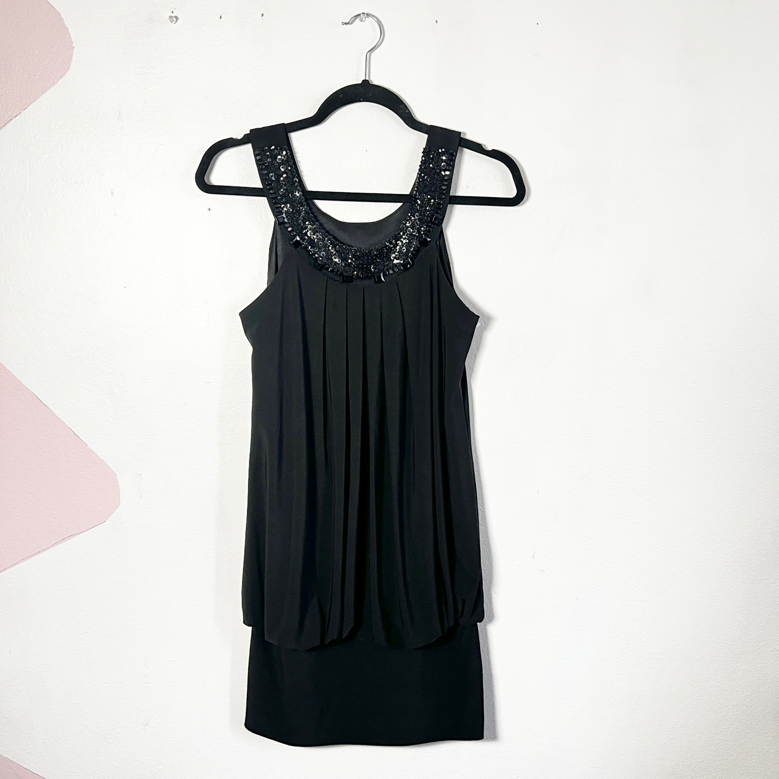 Y2K Black Mini Dress Sz 5/6 Vintage 2000s Club Sequin Party