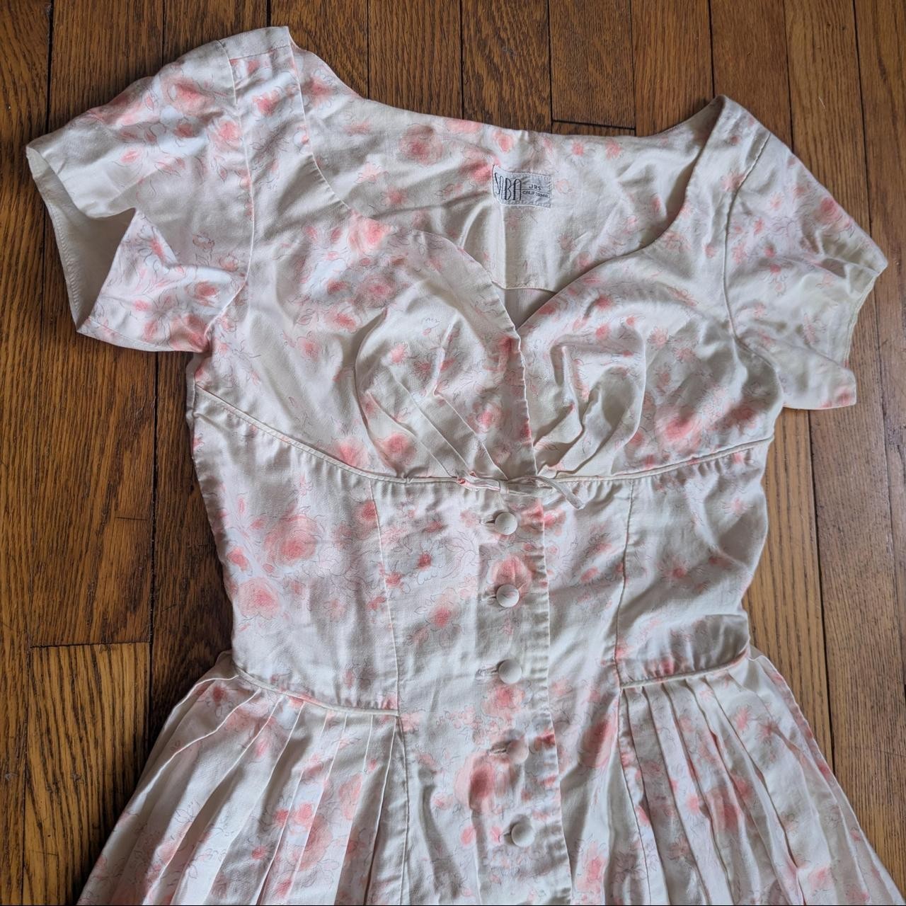 SABA JRS Cali Sleeveless 50s Summer Dress Vtg Mid Centry Pink White Floral Aline