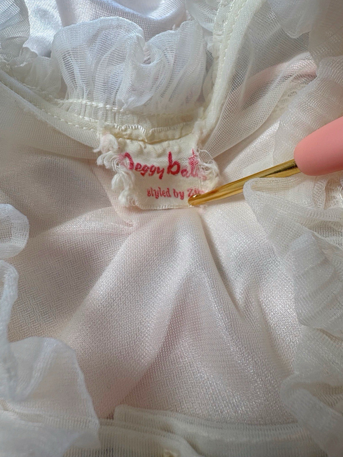 Vintage 60s 70s Nylon Chiffon Ruffled Blouse Lingerie Sheer Top Peplum USA Made