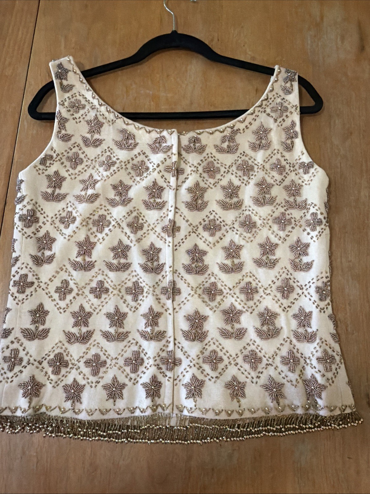 Glam Vintage 1960’S Heavy Beaded Top Wool Fringe Sleeveless Hong Kong Sz 14