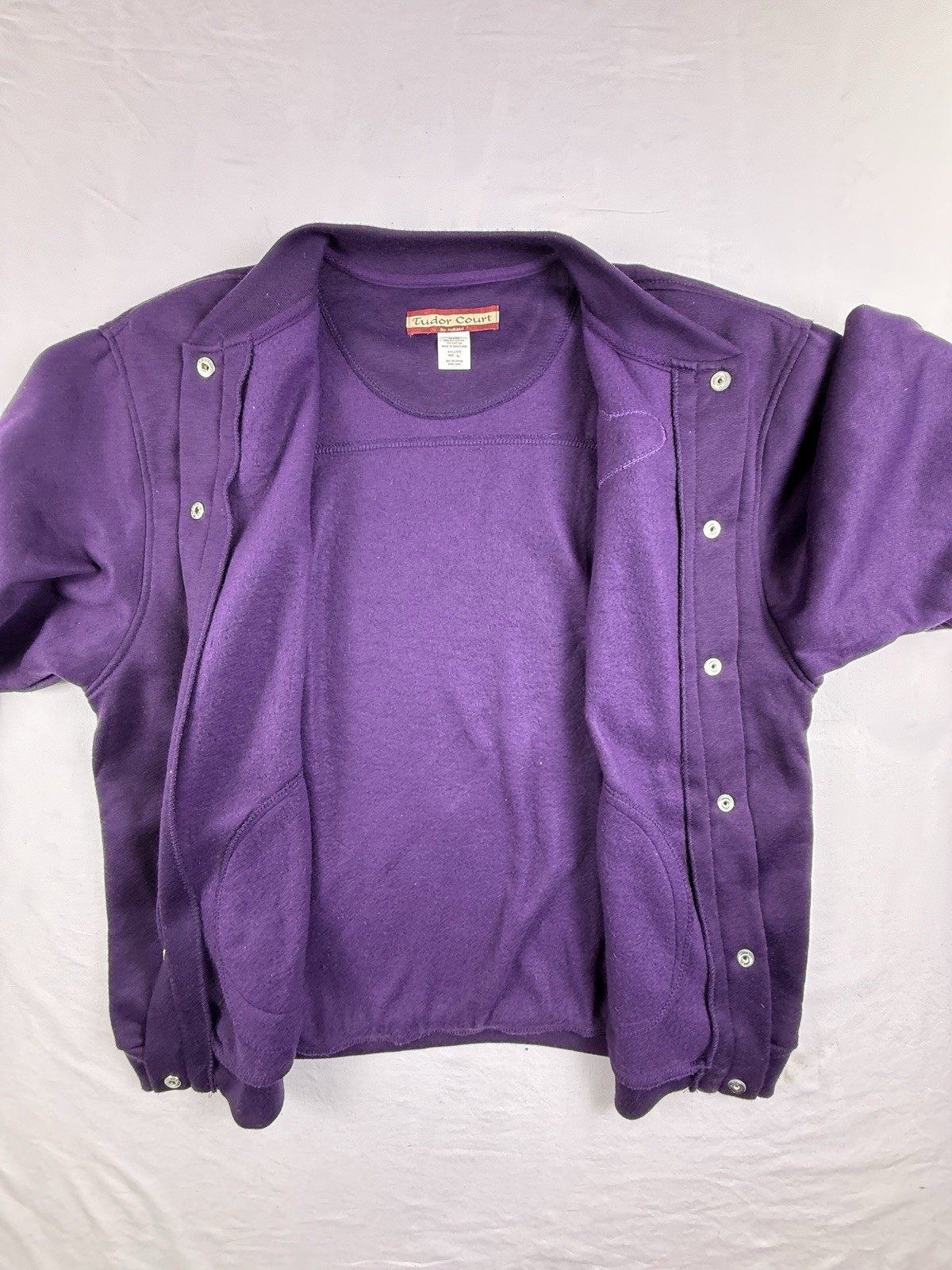 Vintage Tudor Court Button Up Sweatshirt Purple 80s Grandma Jacket Women’s PM