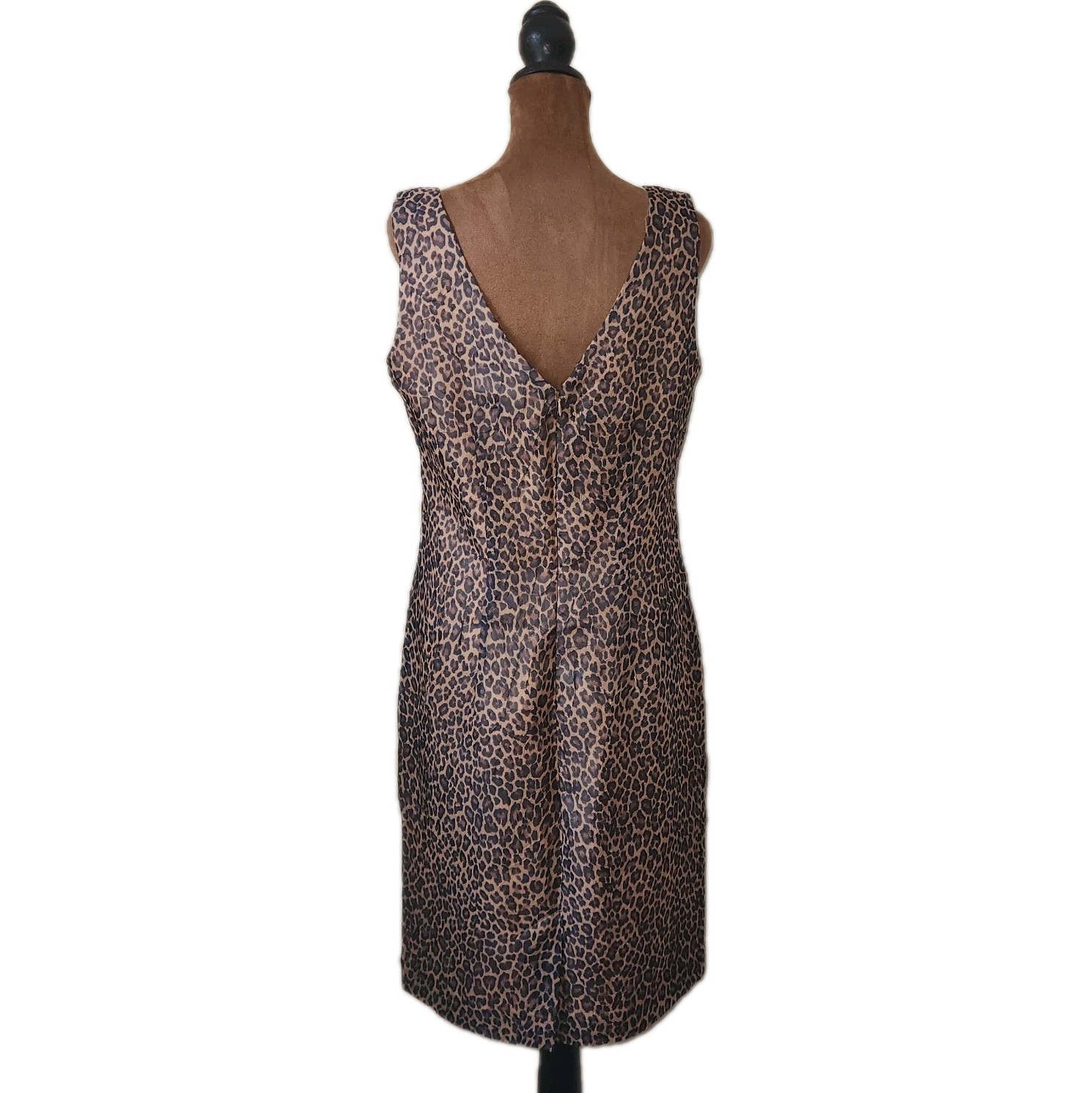 Virgo II Dress Vintage Leopard Print Sleeveless Size 8 Crinkle Lined 90s USA