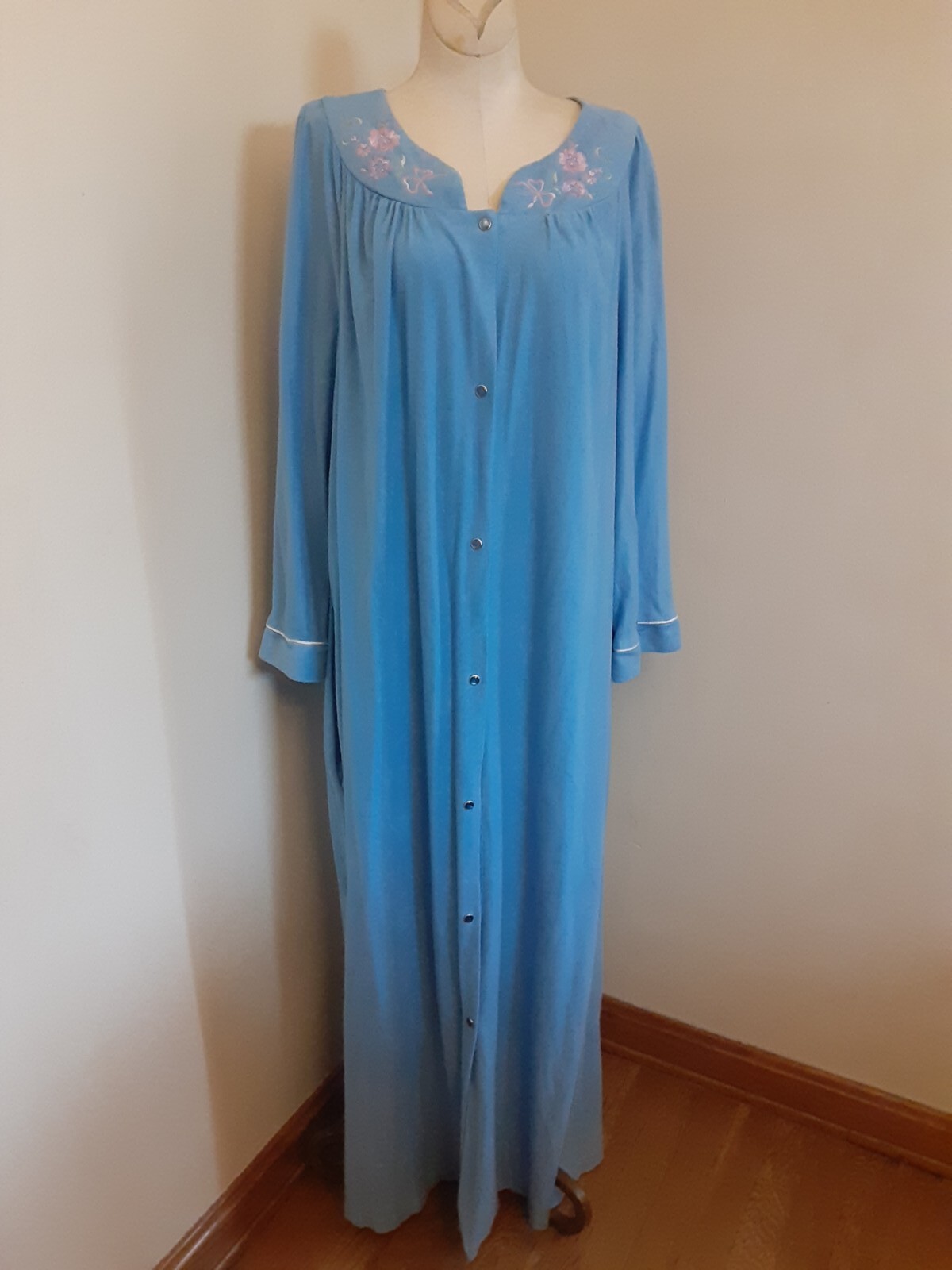 Vintage Dan Ellen Blue Nightgown Ribe House Dress Snap Closure Size 4X