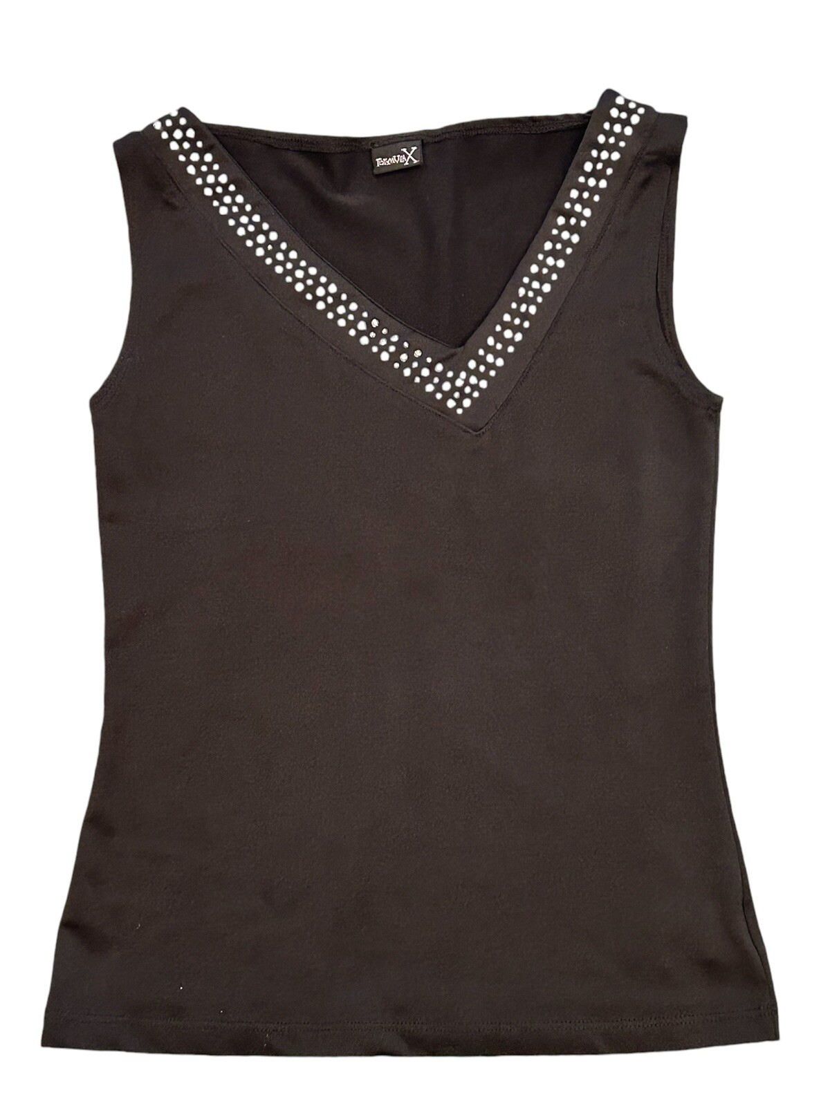 Vintage Y2K 90s Formula X Silver Studded Offset VNeck Black Top Small