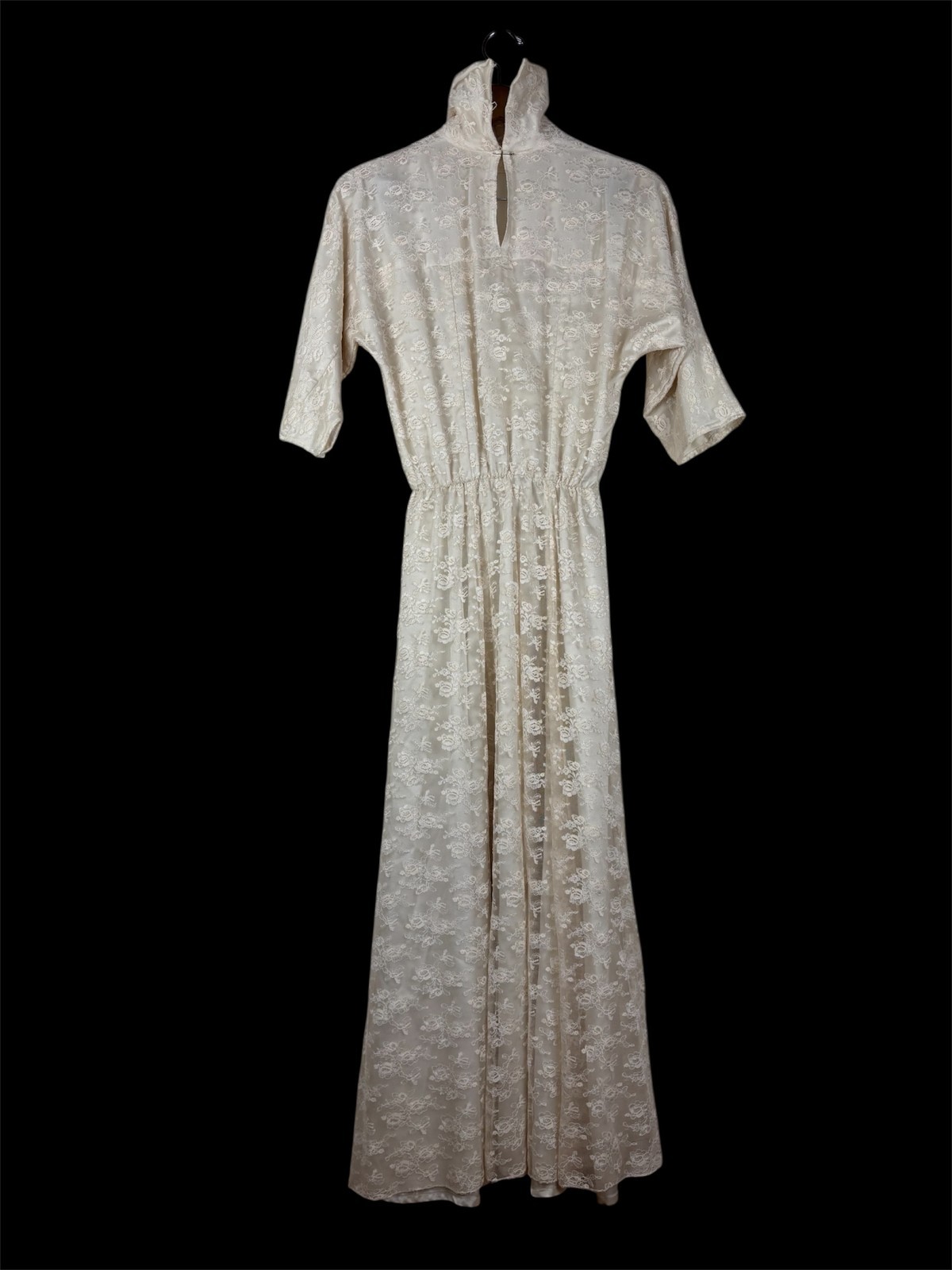 Vintage 1970s Handmade Wedding Dress Ivory Lace Edwardian Revival Cottagecore