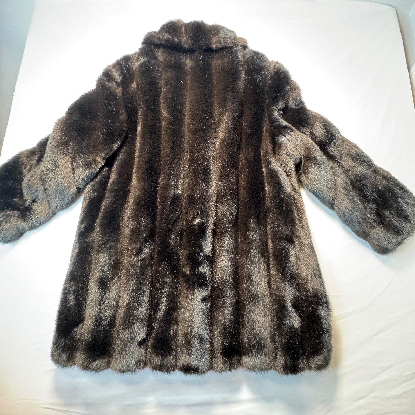 Jacques Saint Laurent for Genelle Vintage Faux Fur Coat Brown Orange Lining L