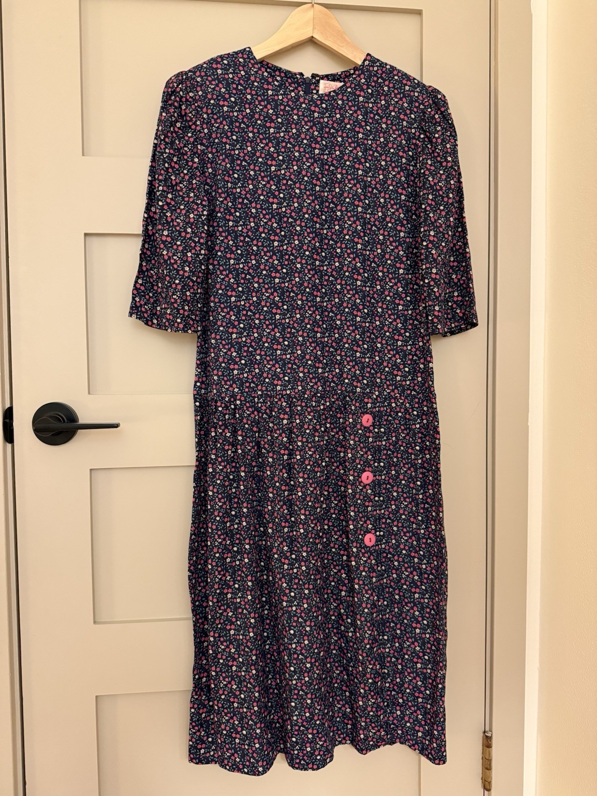 Vintage 80 Ditsy Floral Drop-Waist Dress Midi Cottagecore Jane Schaffhausen