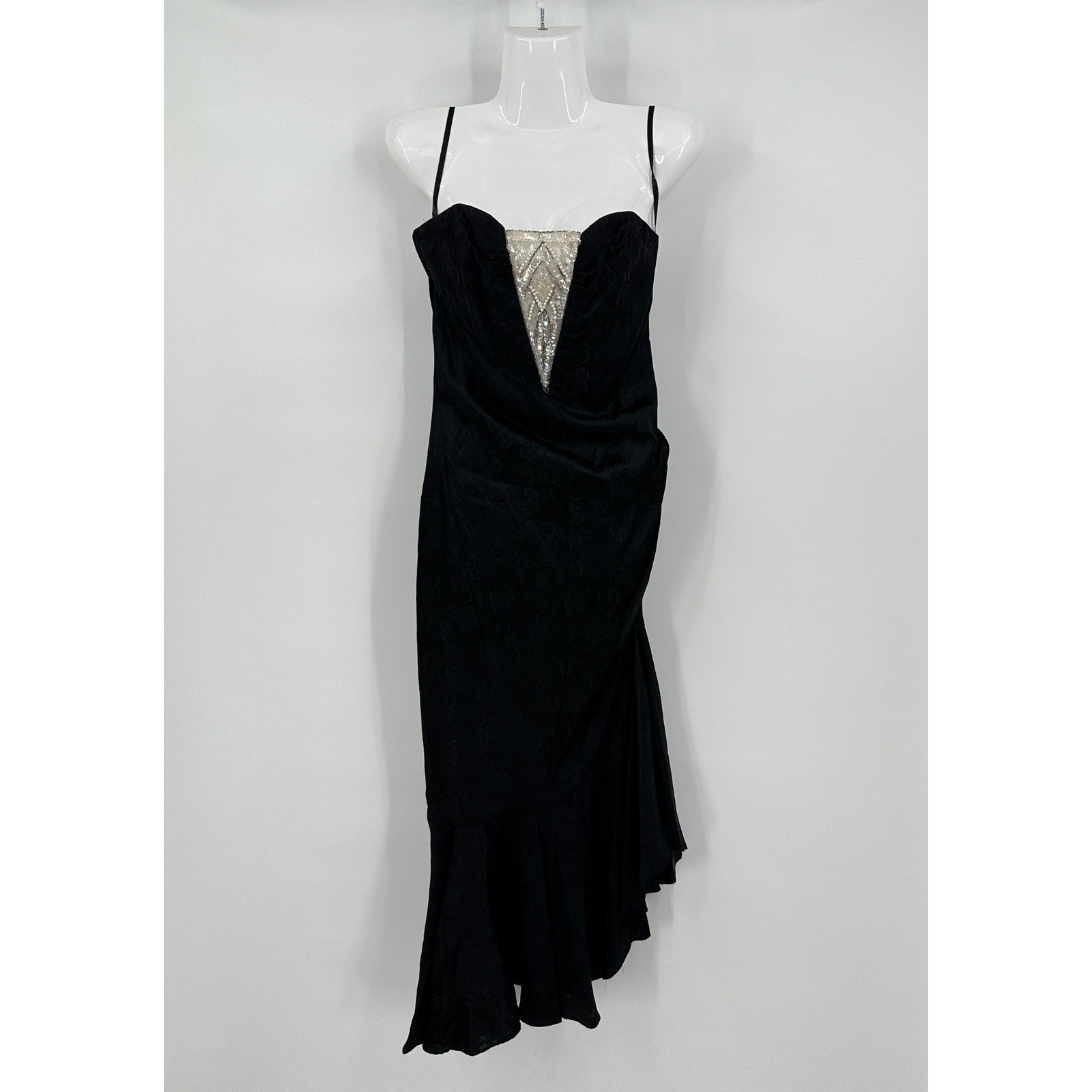 Womens Vintage Y2K Whimsigoth Midi Dress Size 7 Formal Vamp Regency Glam Black