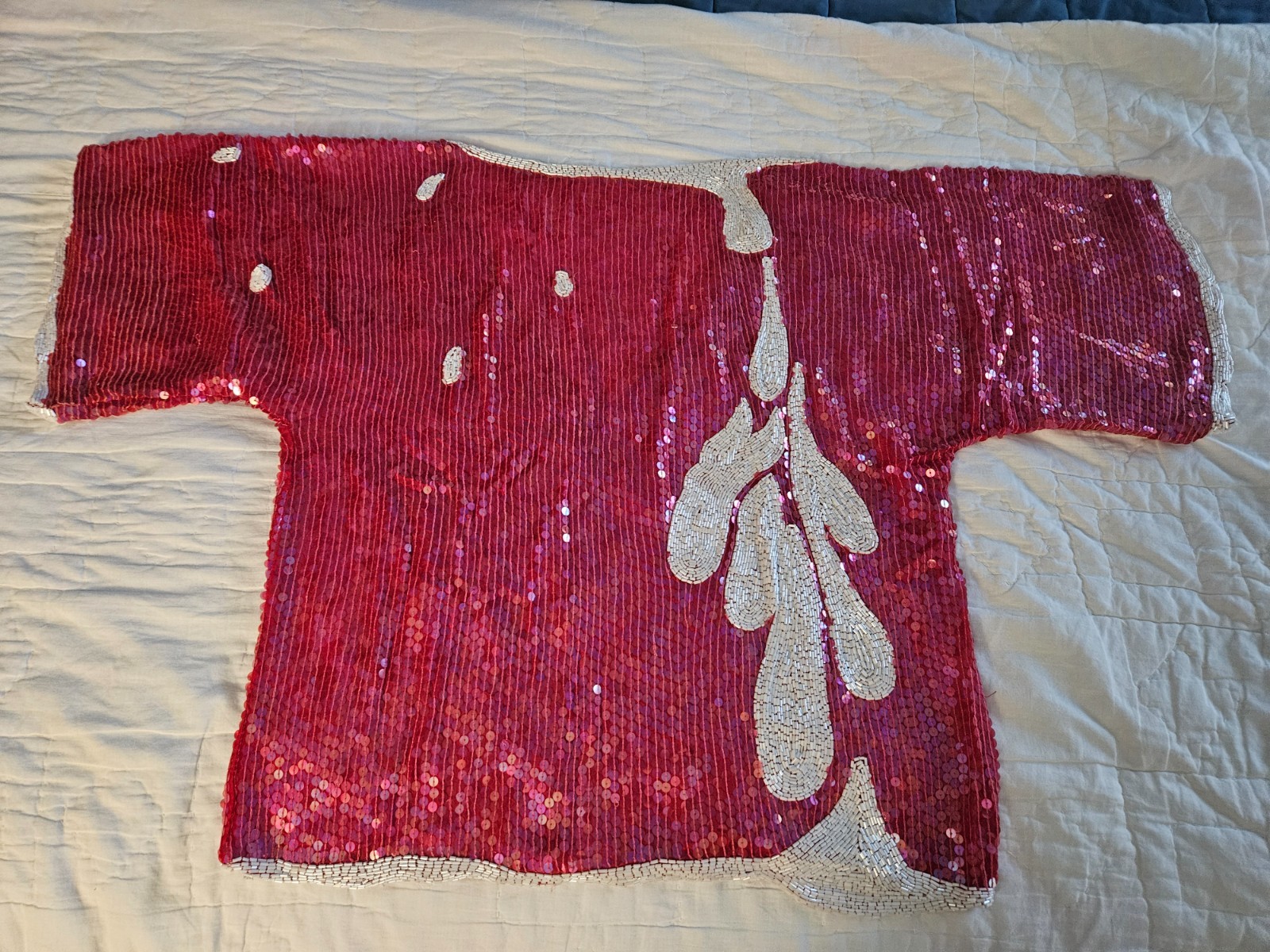 Vintage 1980’s St. Martin Red Silk Blouse Top with sequins and beads S/M