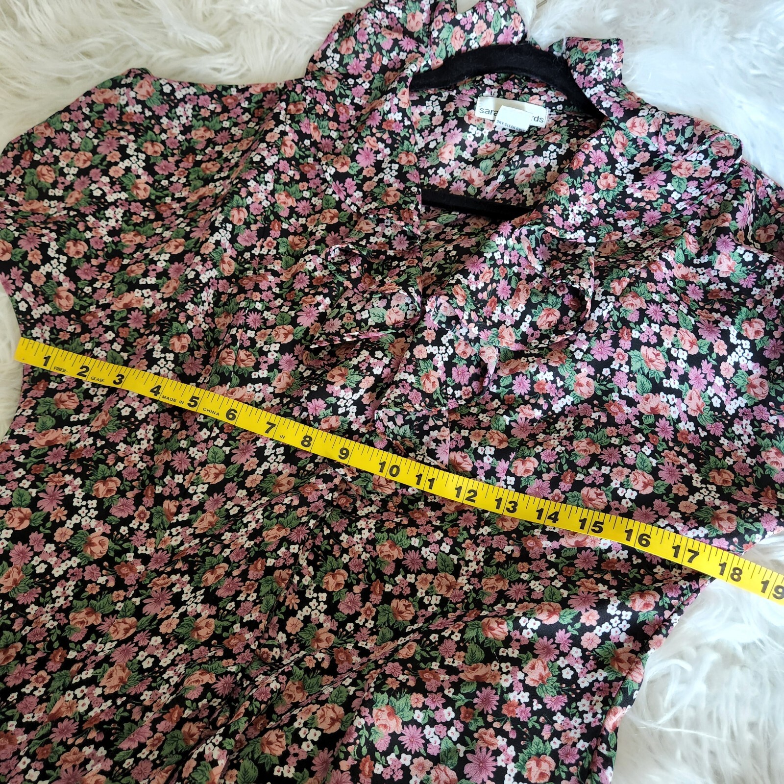 Vintage 90s Pink Floral sz 12 Ruffle Collar Romantic Tea Dress Midi cottagecore