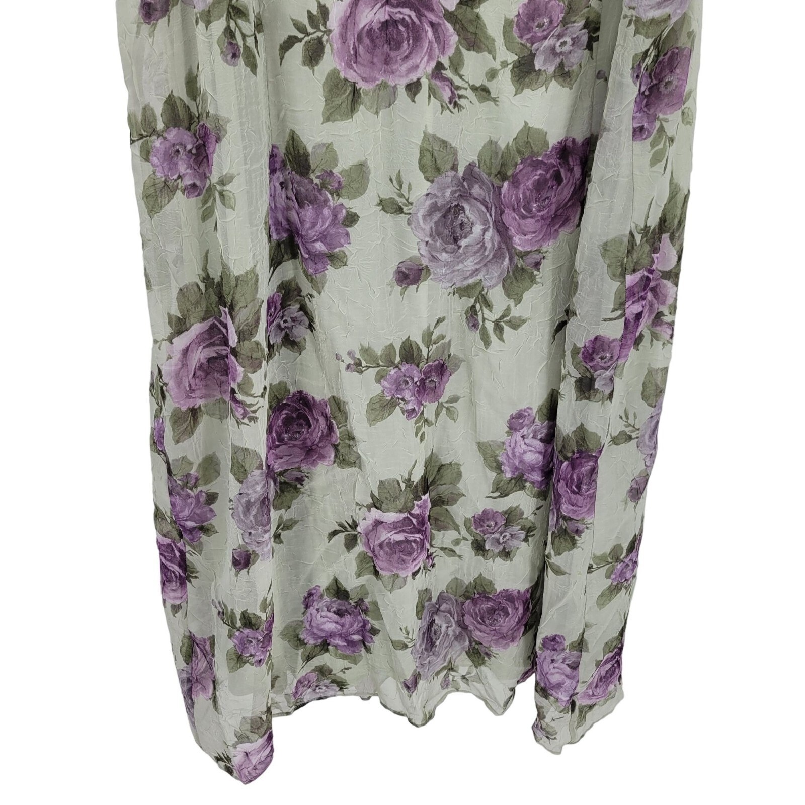 Vtg 80s Modest Cottage Core Sheer Crinkle 2pc Dress Set Plus Sz 32W Maxi Floral