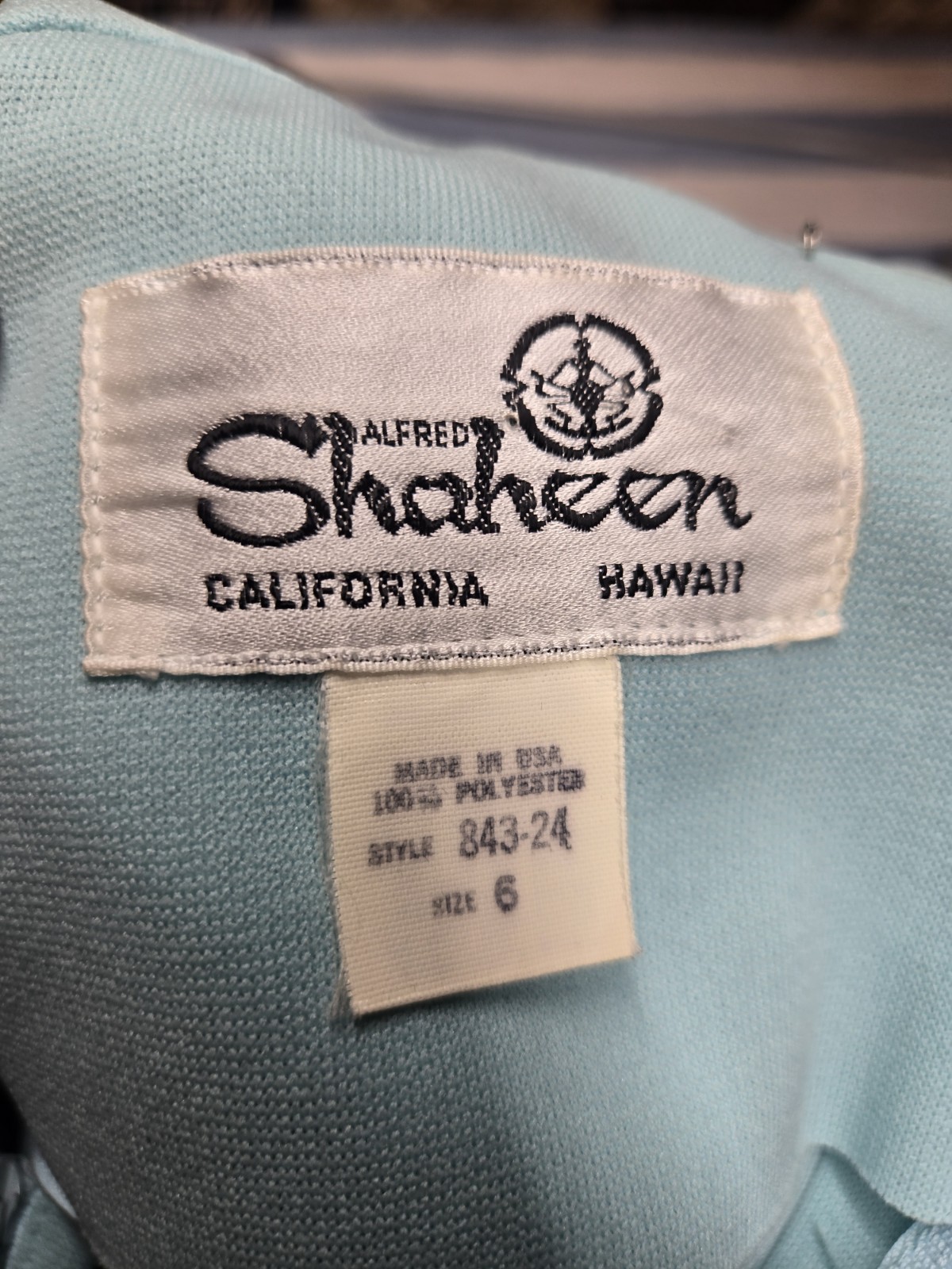 Vintage Shaheen Asian Inspired Hawaiian Aloha Dress In Rare Light Blue w1189