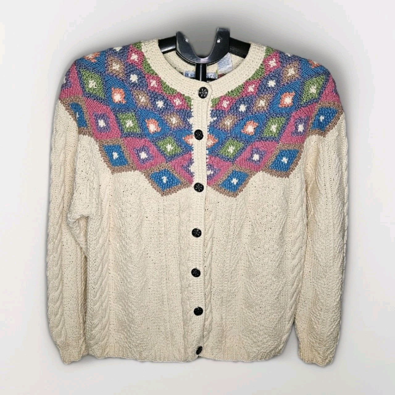 Northern Isles Sweater Womens Medium Hand Knit Grannycore Vintage Snowflake