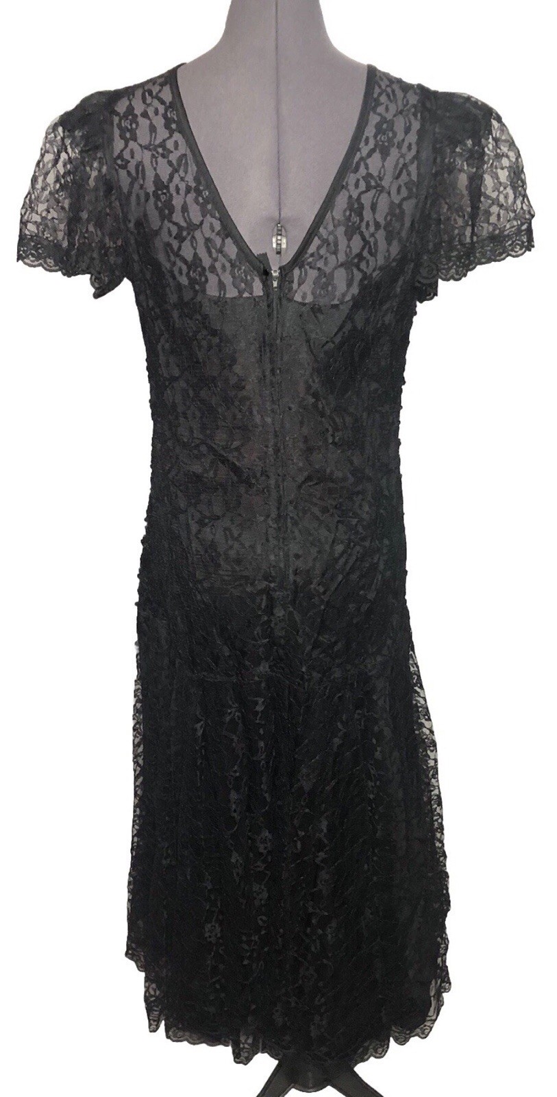 Vtg 90s Goth Lace Sequin Dress Black Witchy Whimsygoth Witchy 39-33-39 DAMAGED M