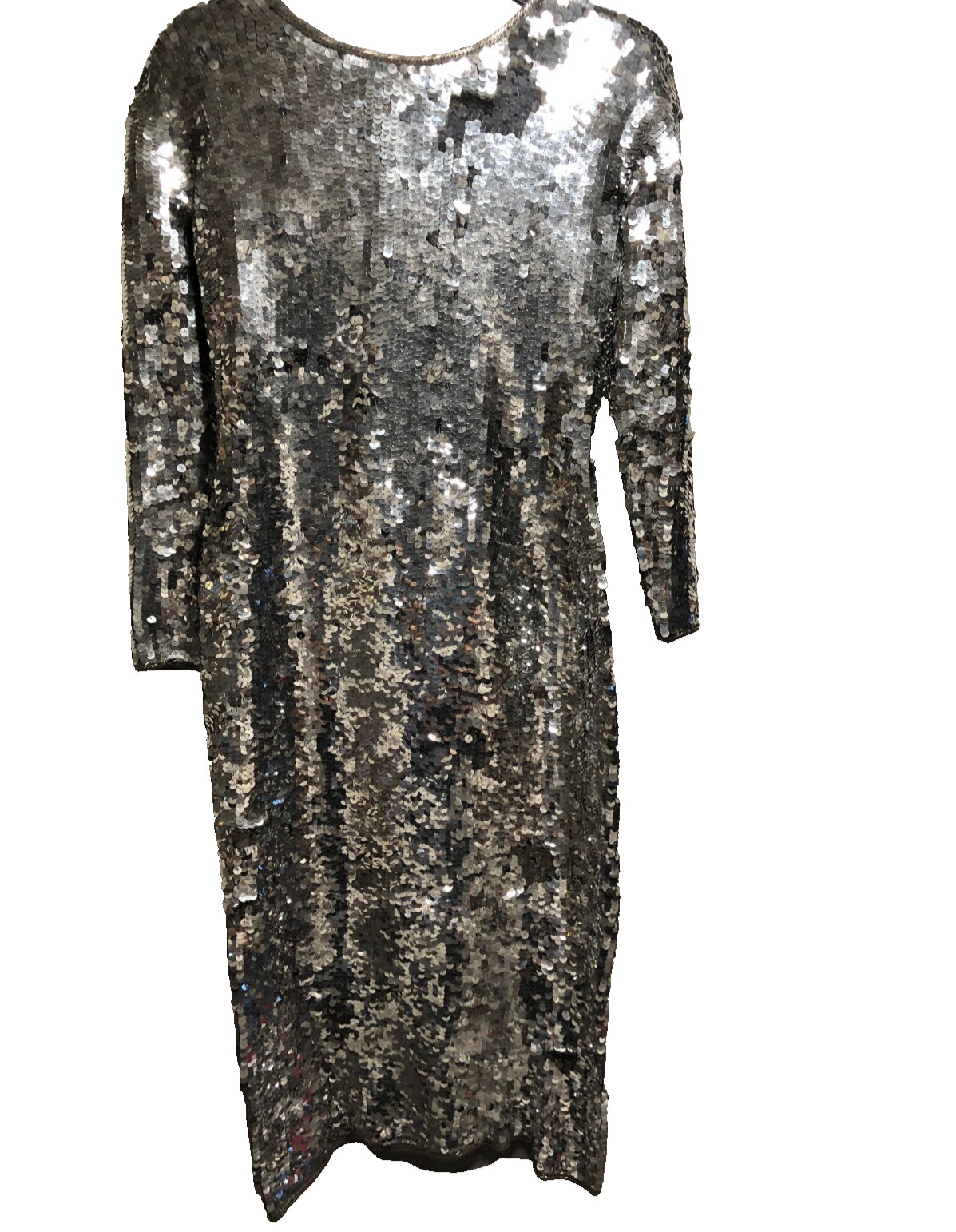 Vintage Cathy Hardwick Silver Sequin Lambs Wool Dress Large Party Cocktail Dress