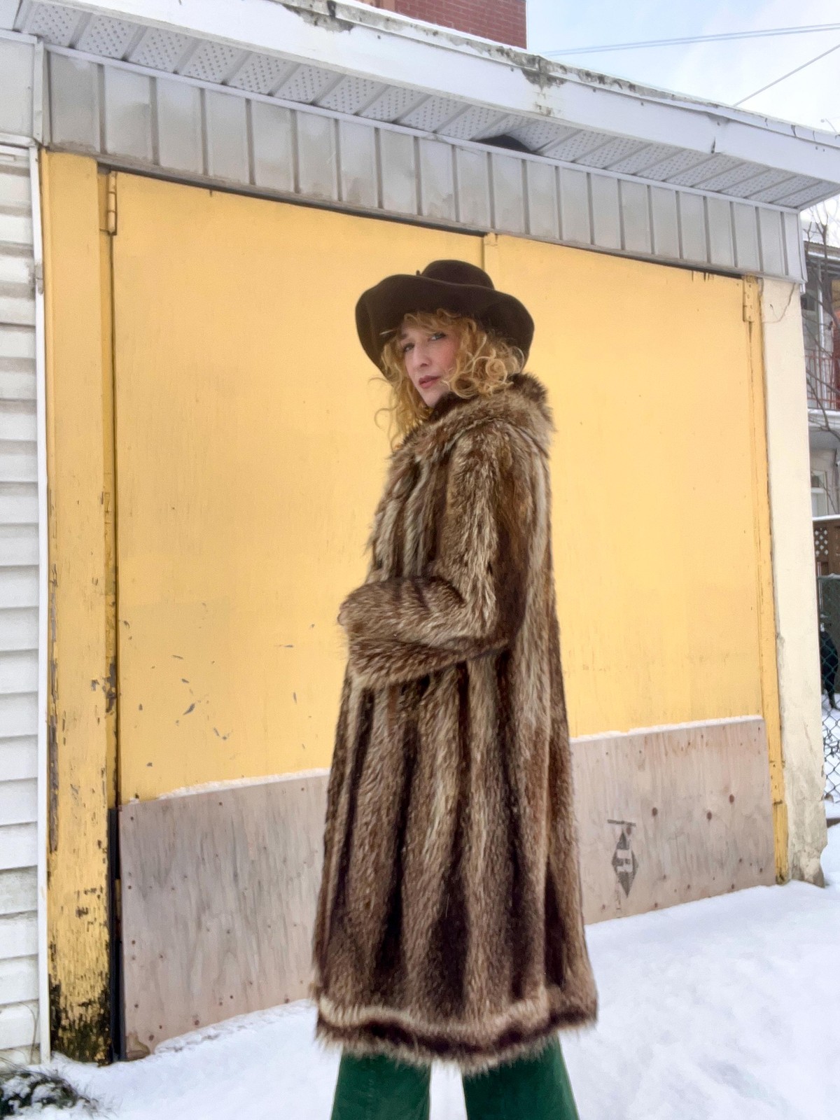 FULL LENGTH RACCOON Vintage 1970s Double Breasted Striped Racoon Fur Coat
