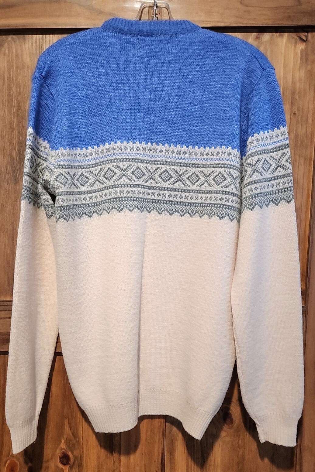 Vintage Jersild 60s Nordic Blue Fair Isle Sweater Womens XL Wool Blend Knit Ski
