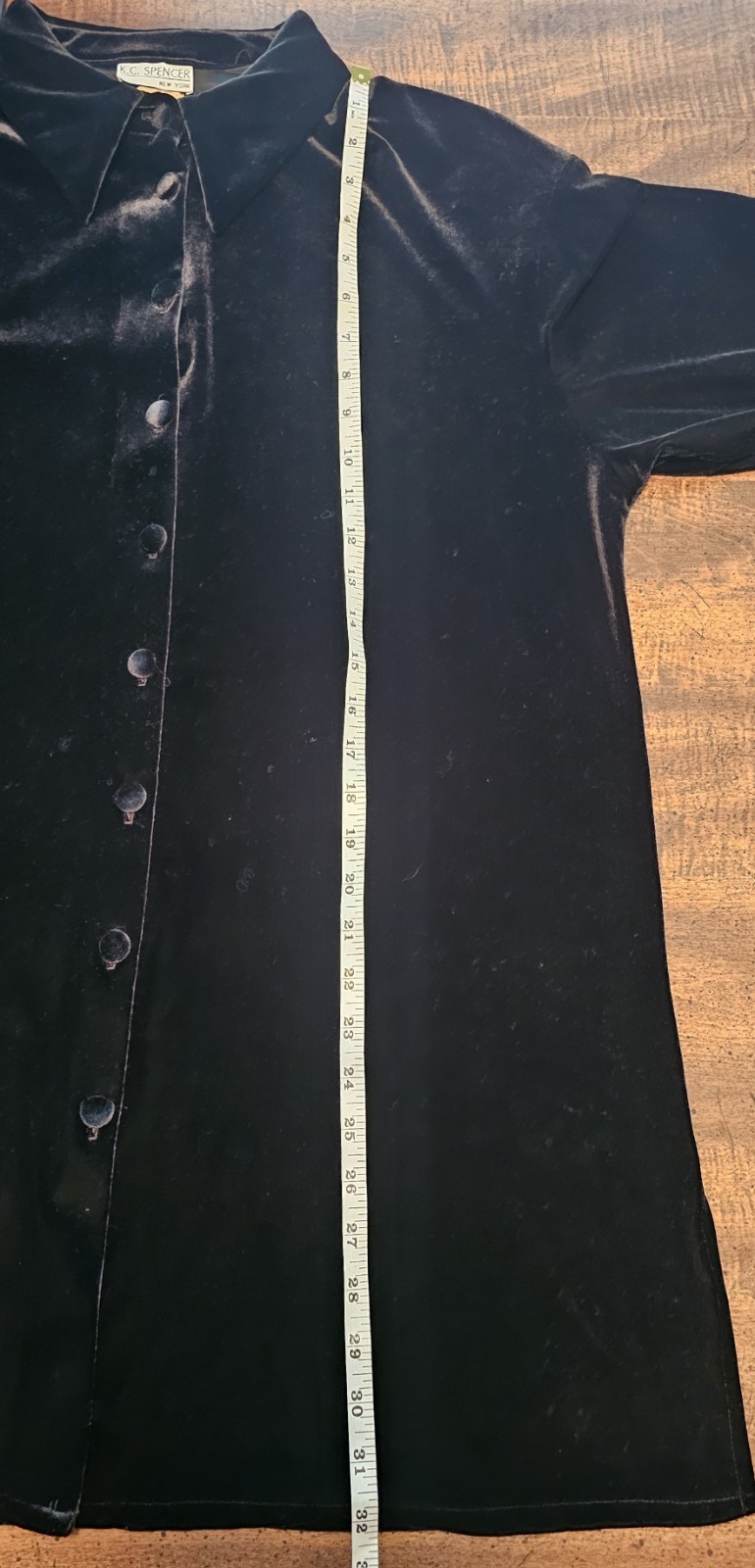 K.C. Spencer Vintage Black Velvet Velour Button Up Tunic Sz 16 Stretch Collared