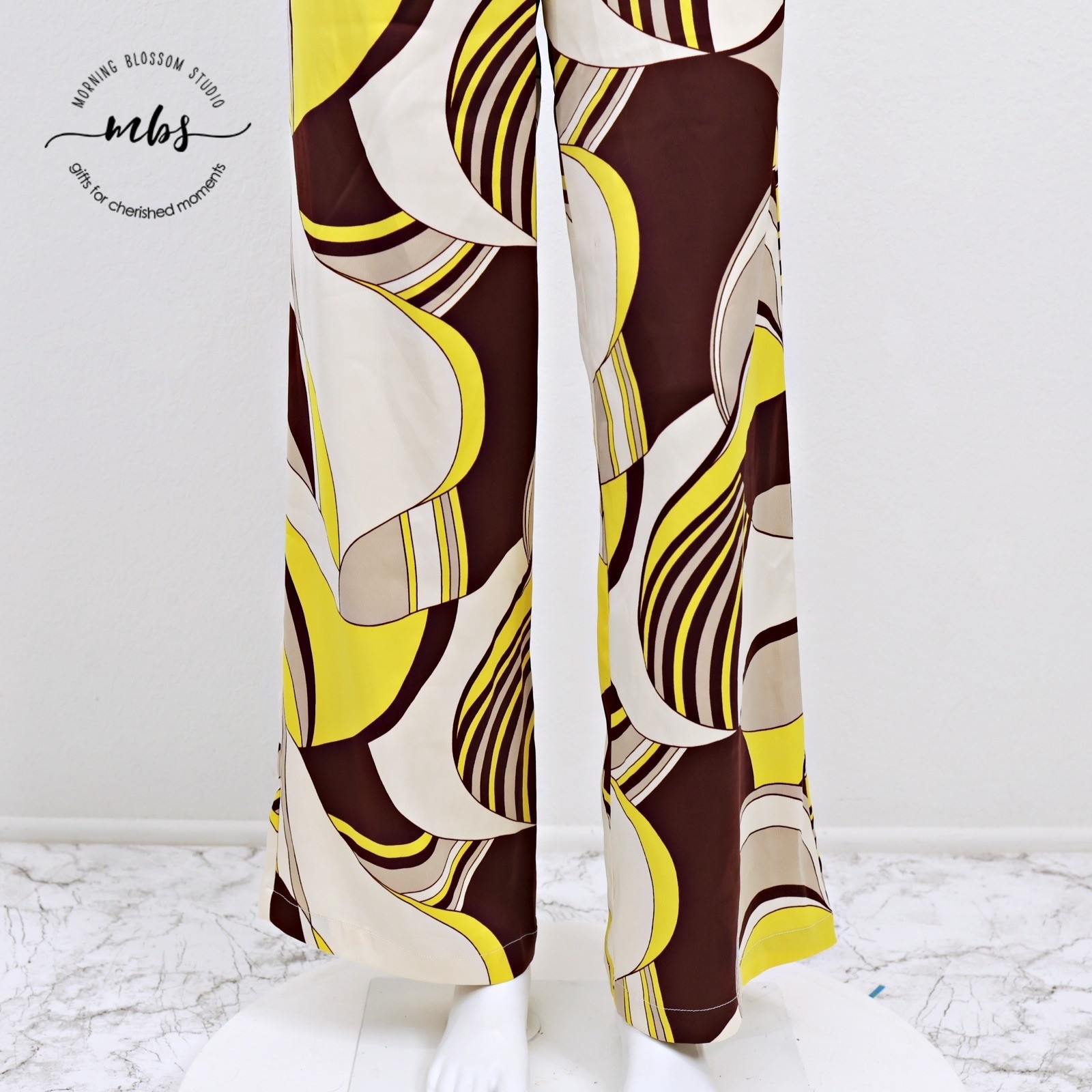House of Harlow 1960 2-Piece Retro 70s Geometric Swirl Set Yellow Brown Women XS