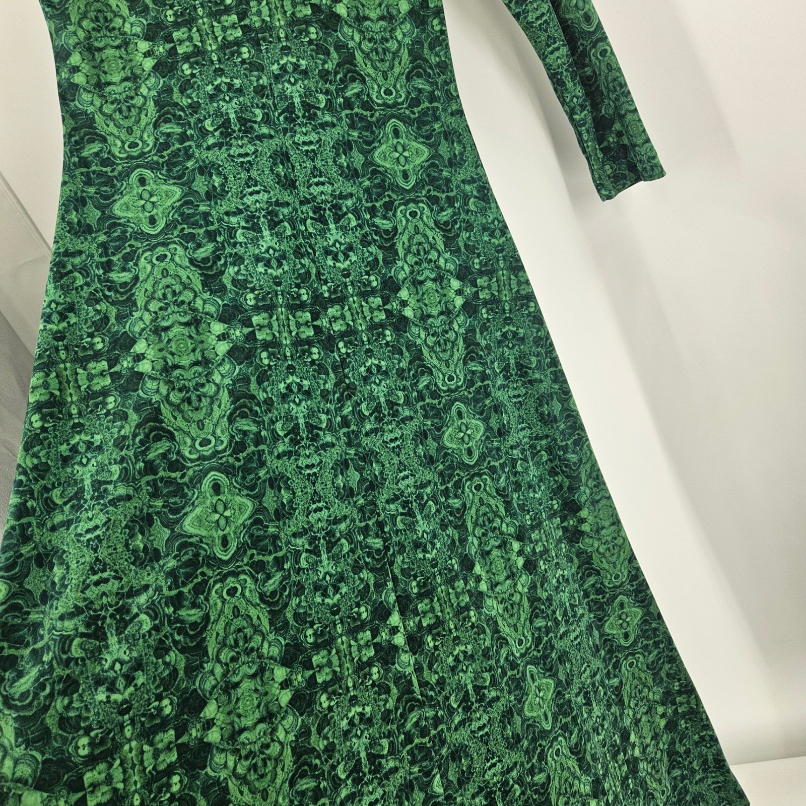 Vintage 70s Robert Janan Maxi Dress Green St Patrick Psychedelic Long Sleeve 12