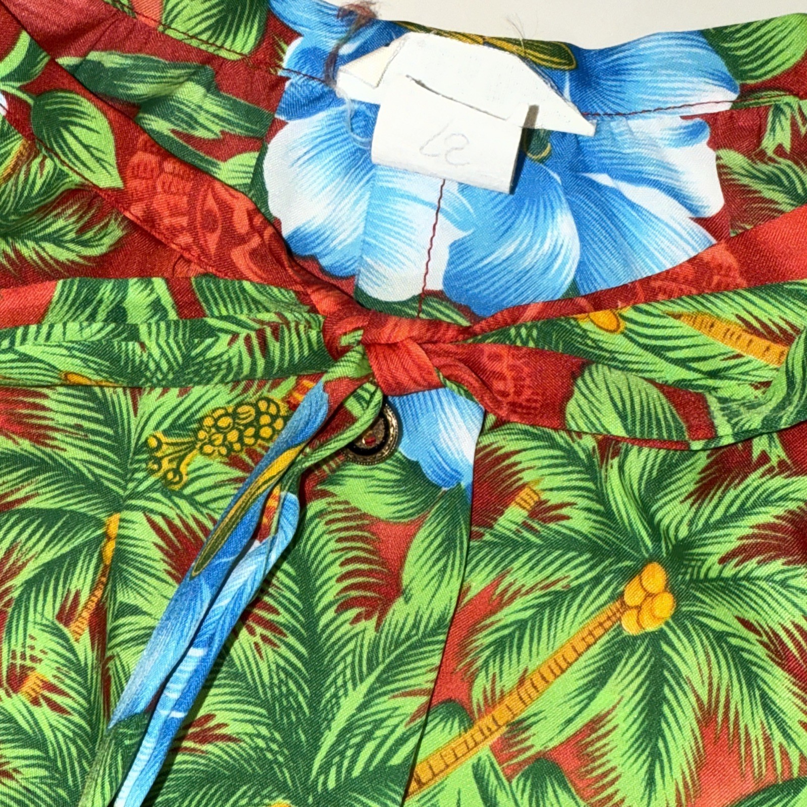 Vintage Hawaii House Dress Red Tropical Flowers Tikis Hawaiian Size 14 Muu Muu