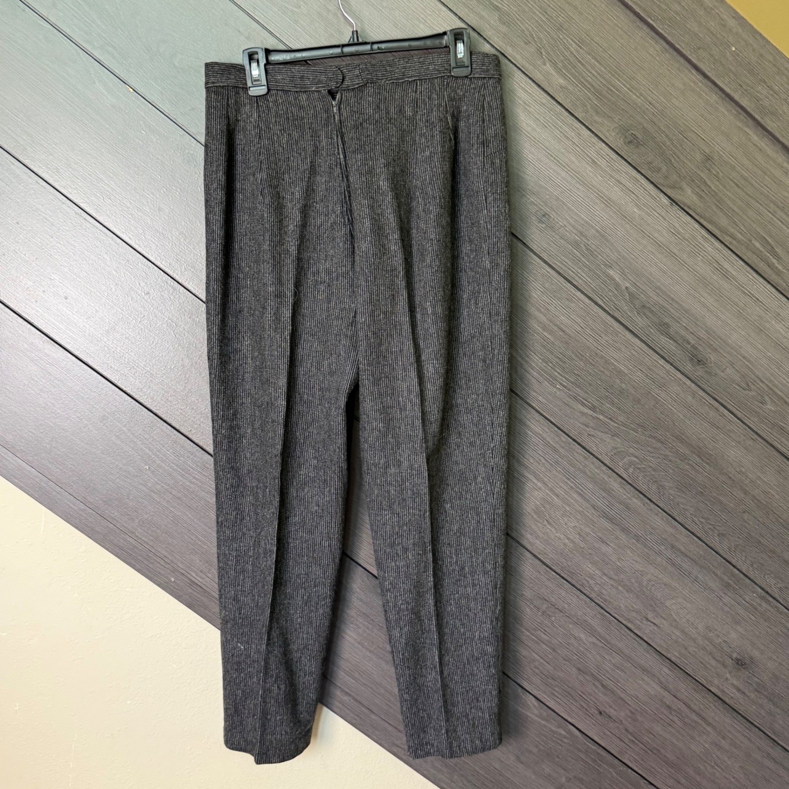 Vintage Evan-Picone Diva Women Wool Blend Striped Knit Pants Gray High Rise Med